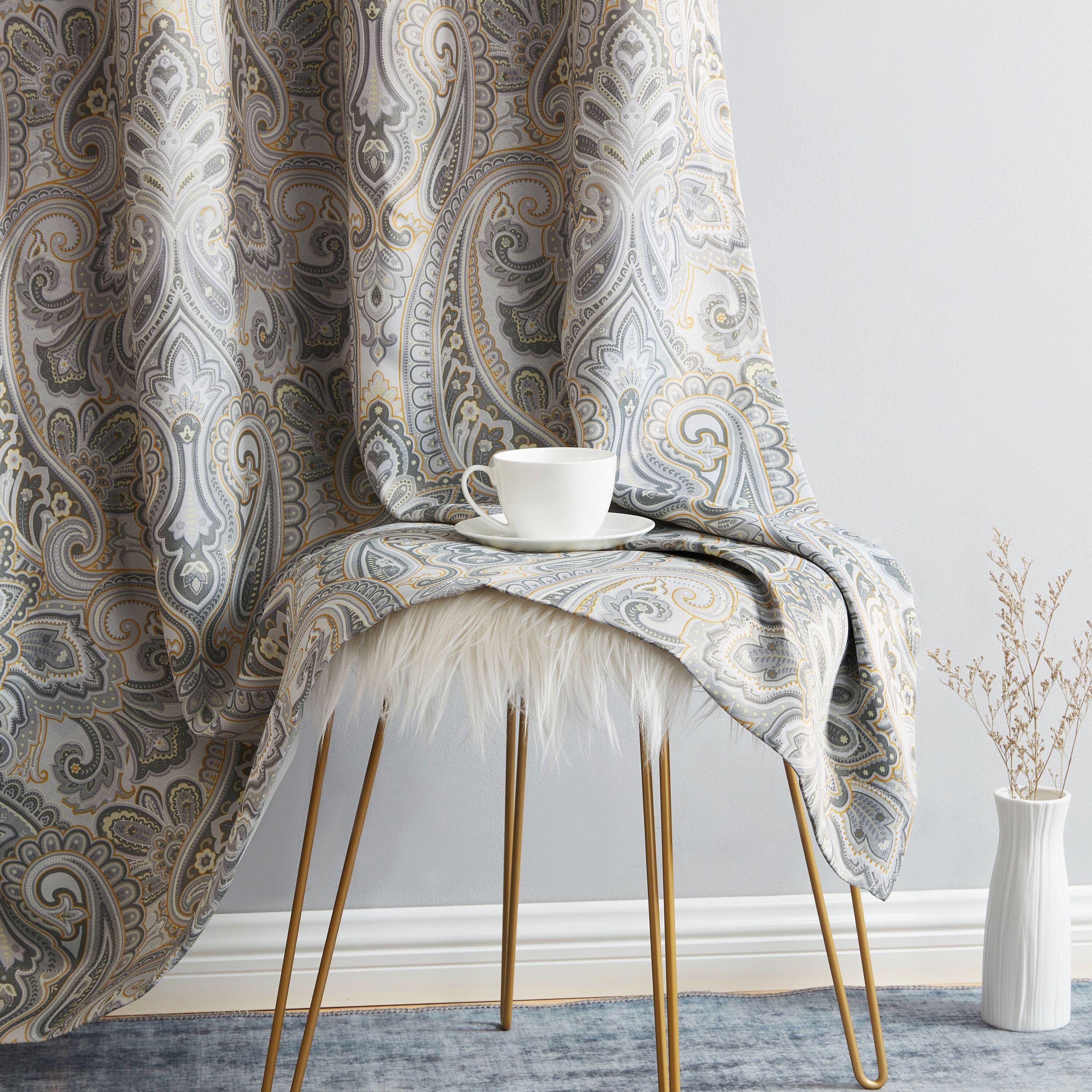 HLC.ME Paris Paisley Decorative Print Damask Pattern Light Reducing Grommet Window Curtain Panels for Bedroom, Set of 2 - Grey, 50 W x 96 L