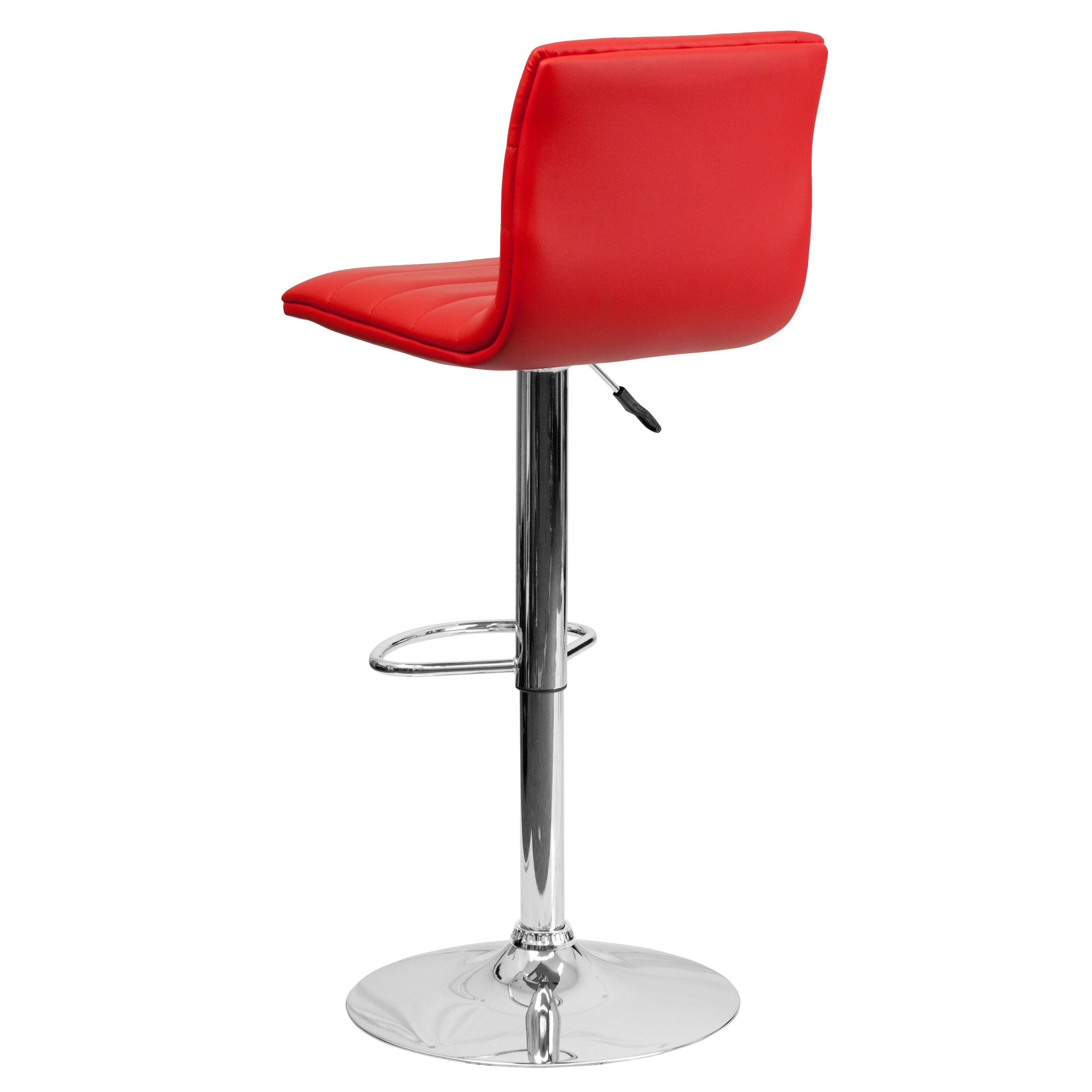 Flash Furniture Modern Red Vinyl Adjustable Bar Stool with Back, Counter Height Swivel Stool with Chrome Pedestal Base