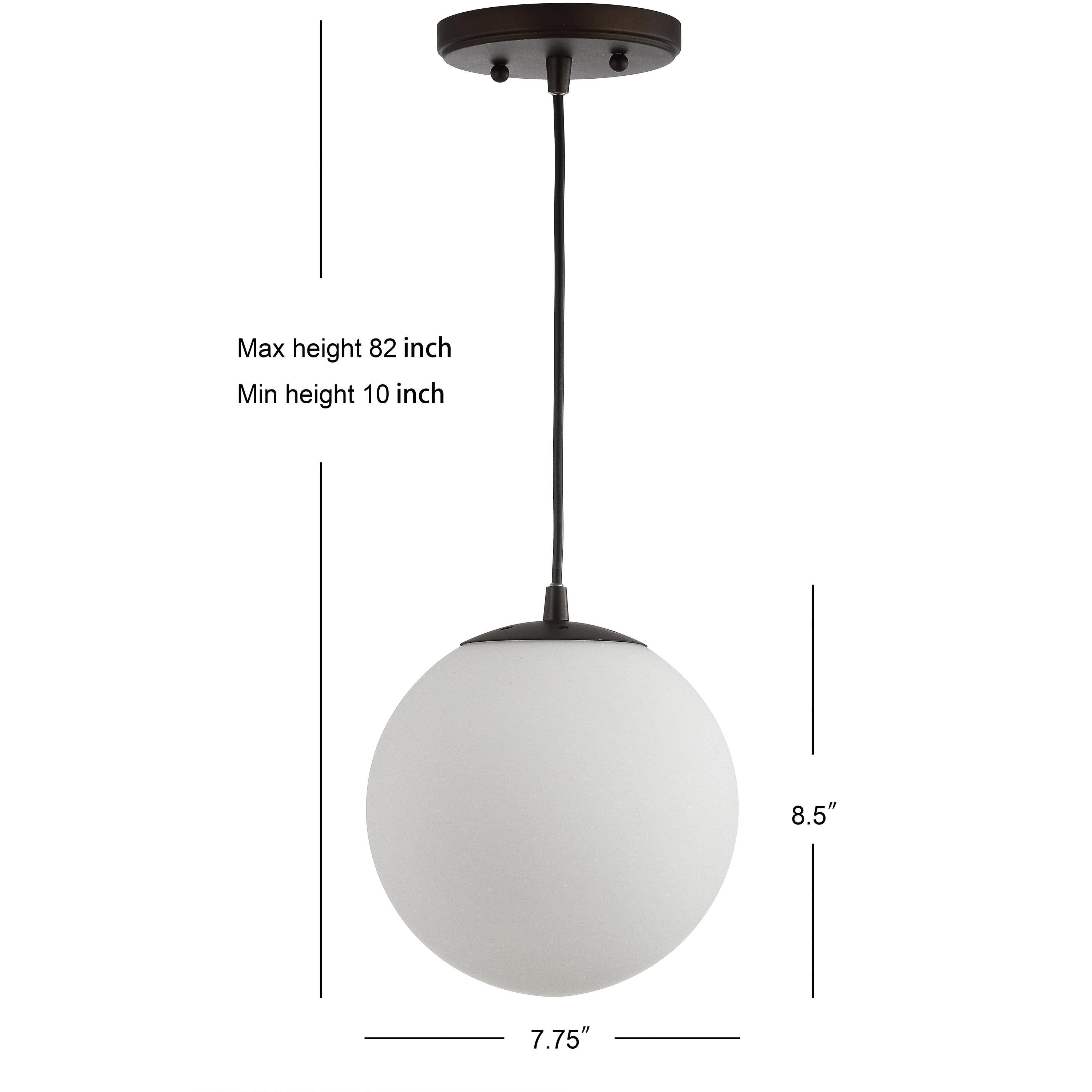 Bleecker 7.75" Metal/Glass Globe LED Pendant, White/Oil Rubbed Bronze