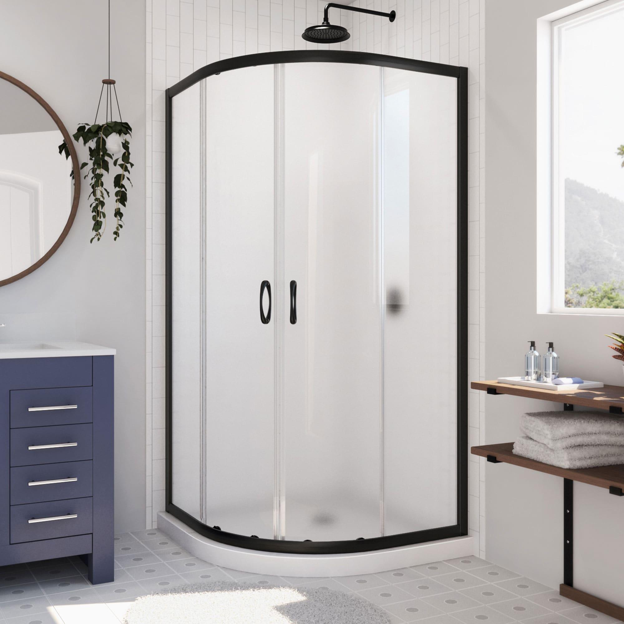 Prime 33" W x 33" D x 74.75" H Semi-Frameless Sliding Shower Enclosure with Base Included