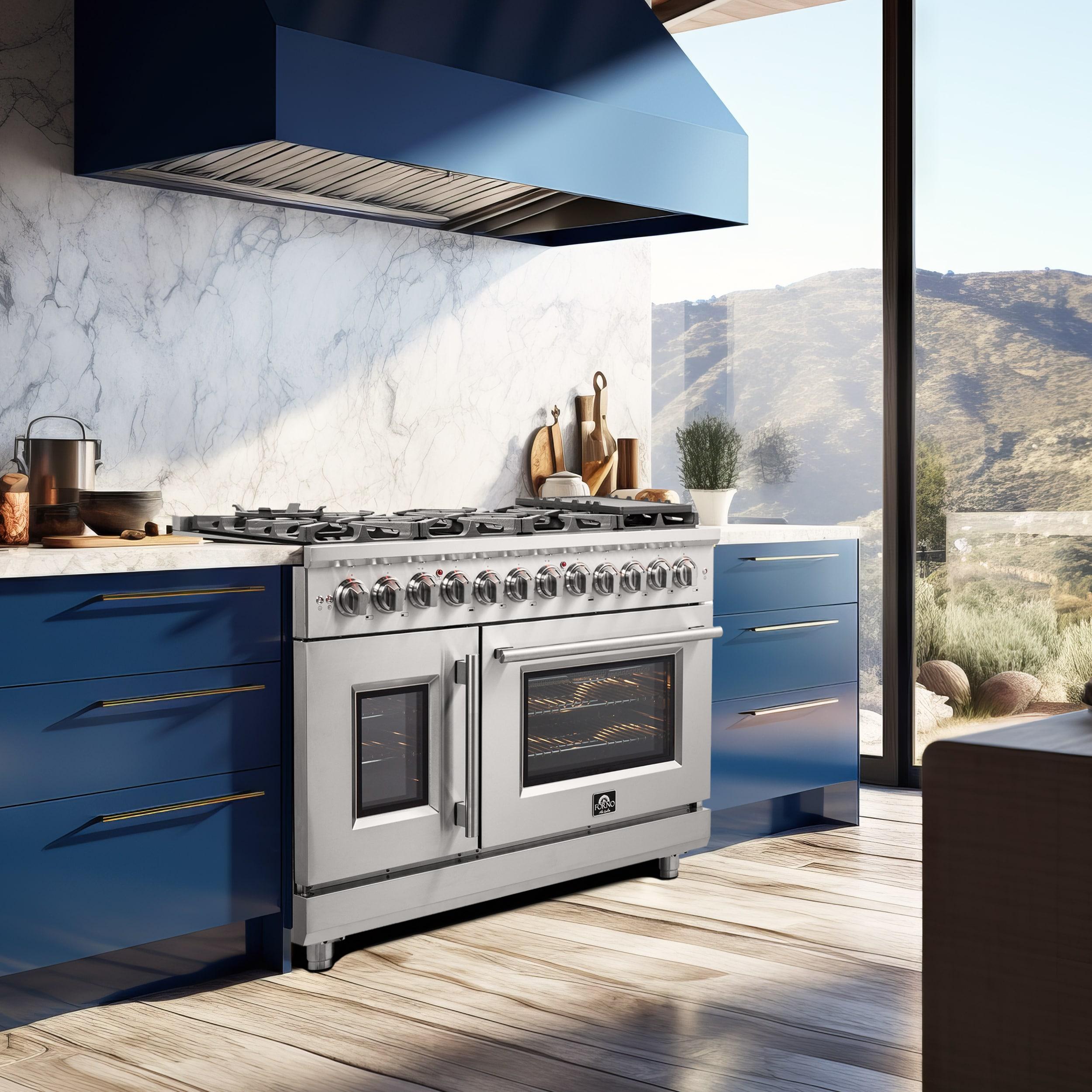 Alta Qualita Massimo 48-inch Freestanding Dual Fuel Range Stainless Steel, 8 Burners, 6.58 cu.ft. Double Ovens