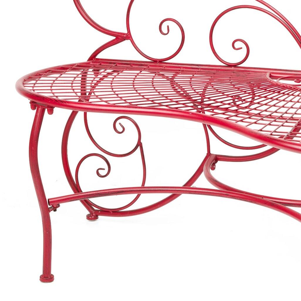 Butterfly Metal Bench Red - Alpine Corporation: Durable Garden Seating, Weather-Resistant Iron Construction