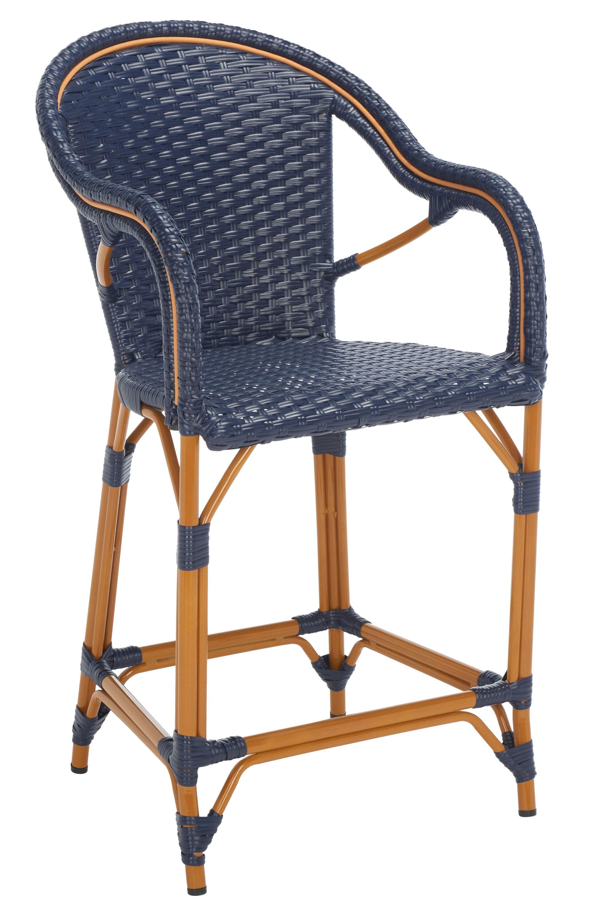 California Counter Stool With Arms - Indoor/Outdoor - PAT7533 - Navy - Safavieh