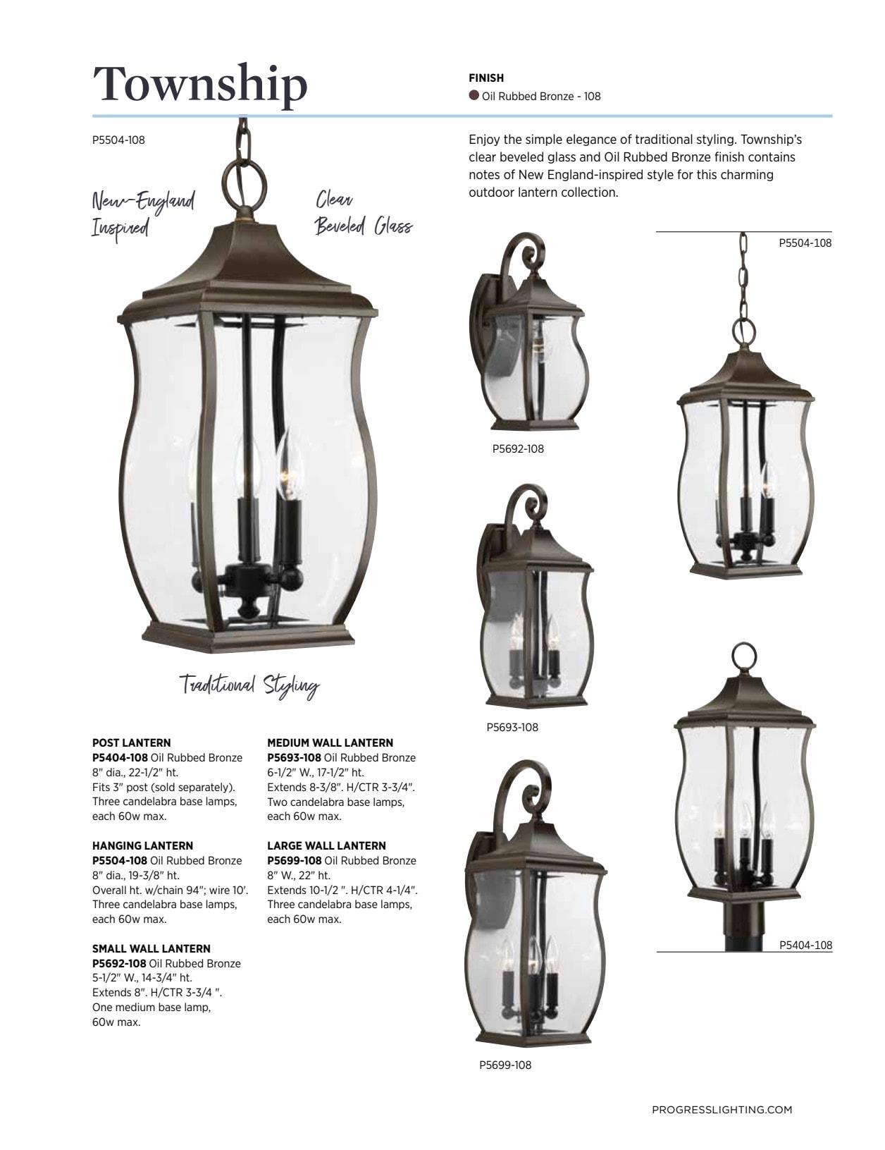 Progress Lighting, Township, 3-Light Post Lantern, Oil Rubbed Bronze, Etched Glass Shade