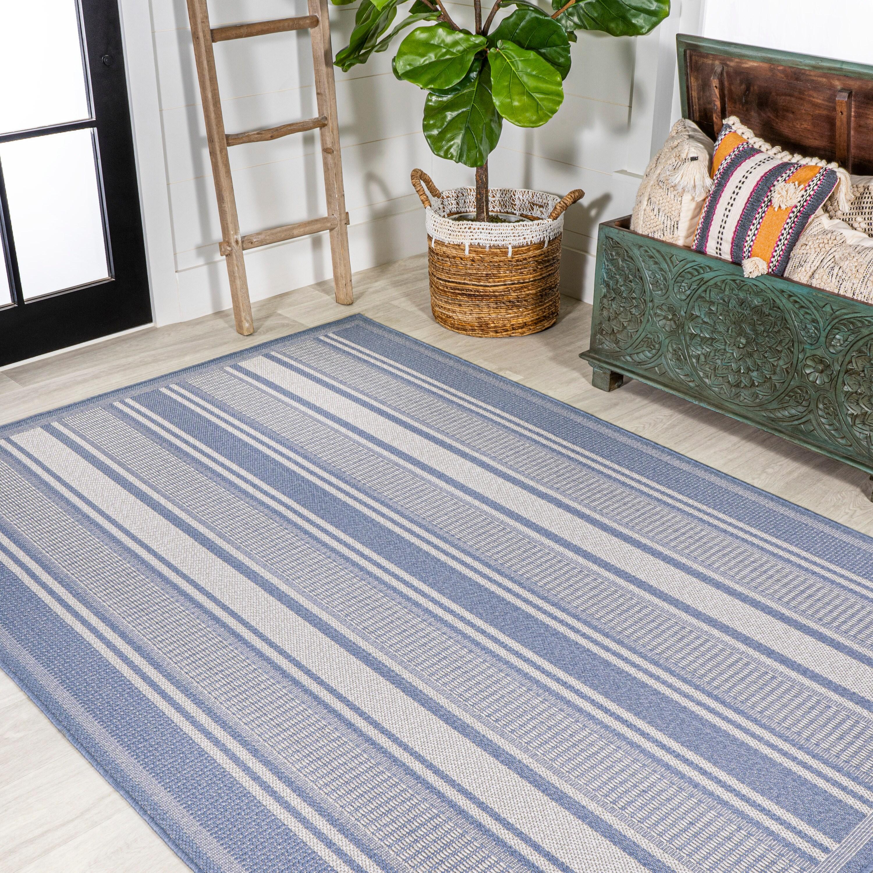 5' x 8' Haynes Modern Double Stripe Indoor/Outdoor Area Rug, Blue/Light Gray - JONATHAN Y