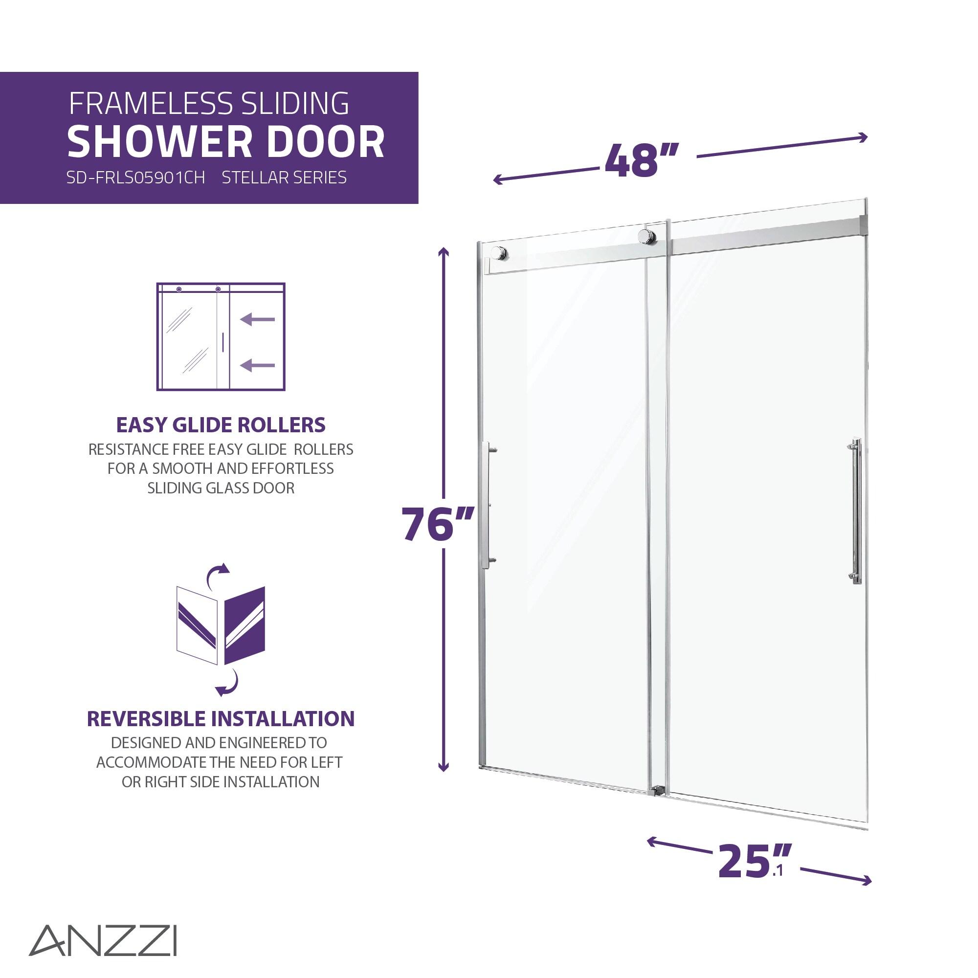 Anzzi Sd-Frls05901 Stellar 76" High X 48" Wide Sliding Frameless Shower Door - Chrome