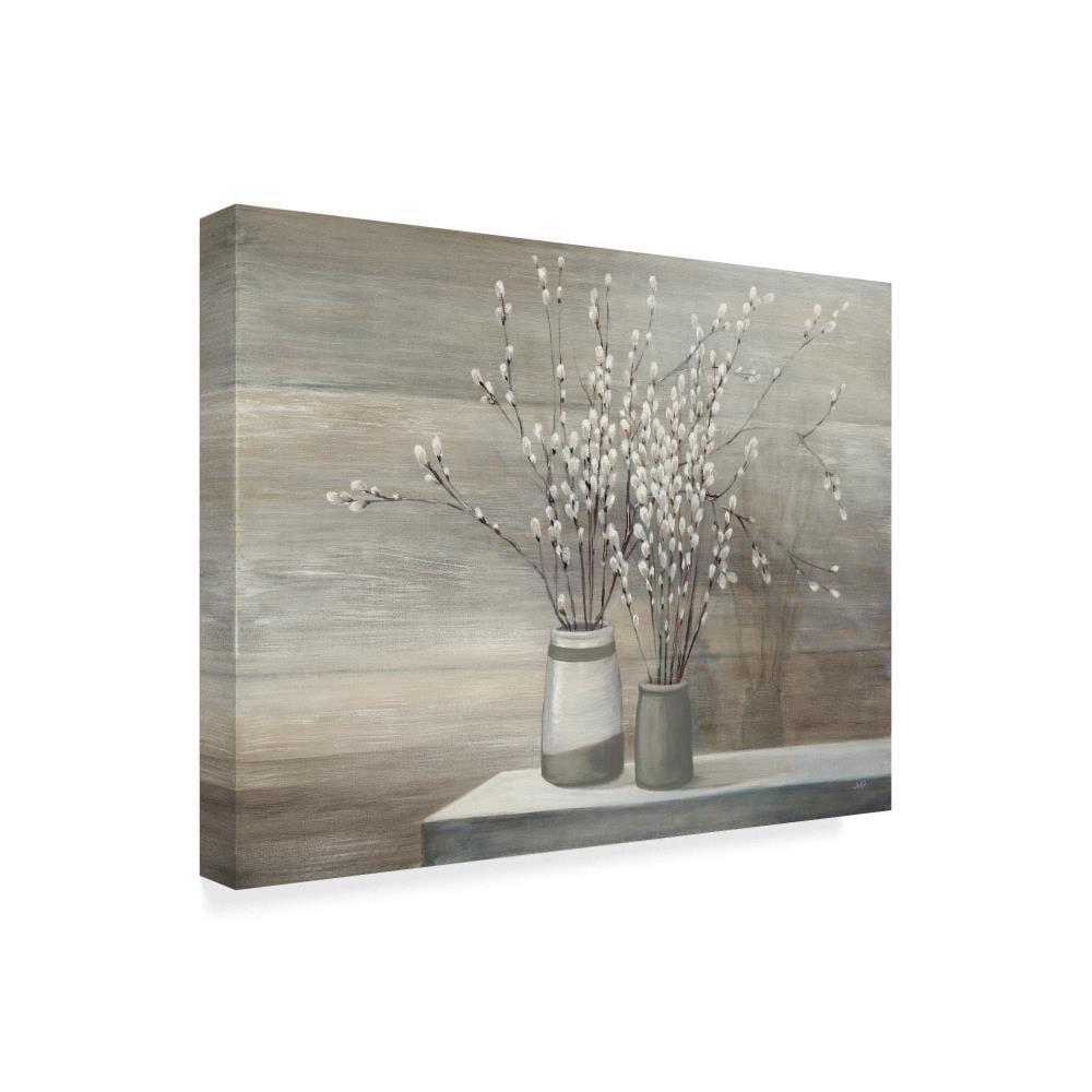 Trademark Fine Art -Julia Purinton 'Pussy Willow Still Life Gray Pots' Canvas Art - 35''x47''