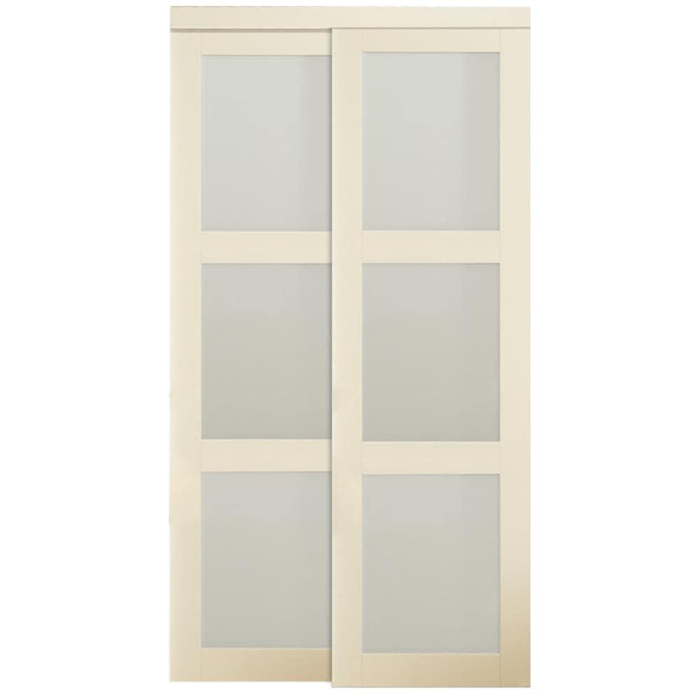 80'' Solid + Manufactured Wood Glass Low-Gloss Sliding Closet Doors