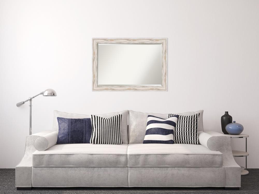 Amanti Art Alexandria White Wash Beveled Wood Wall Mirror 29.25 x 41.25 in.