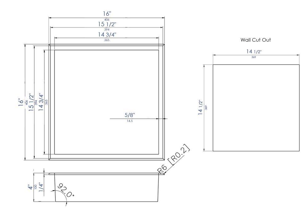 Square Stainless Steel Single Shower Niche