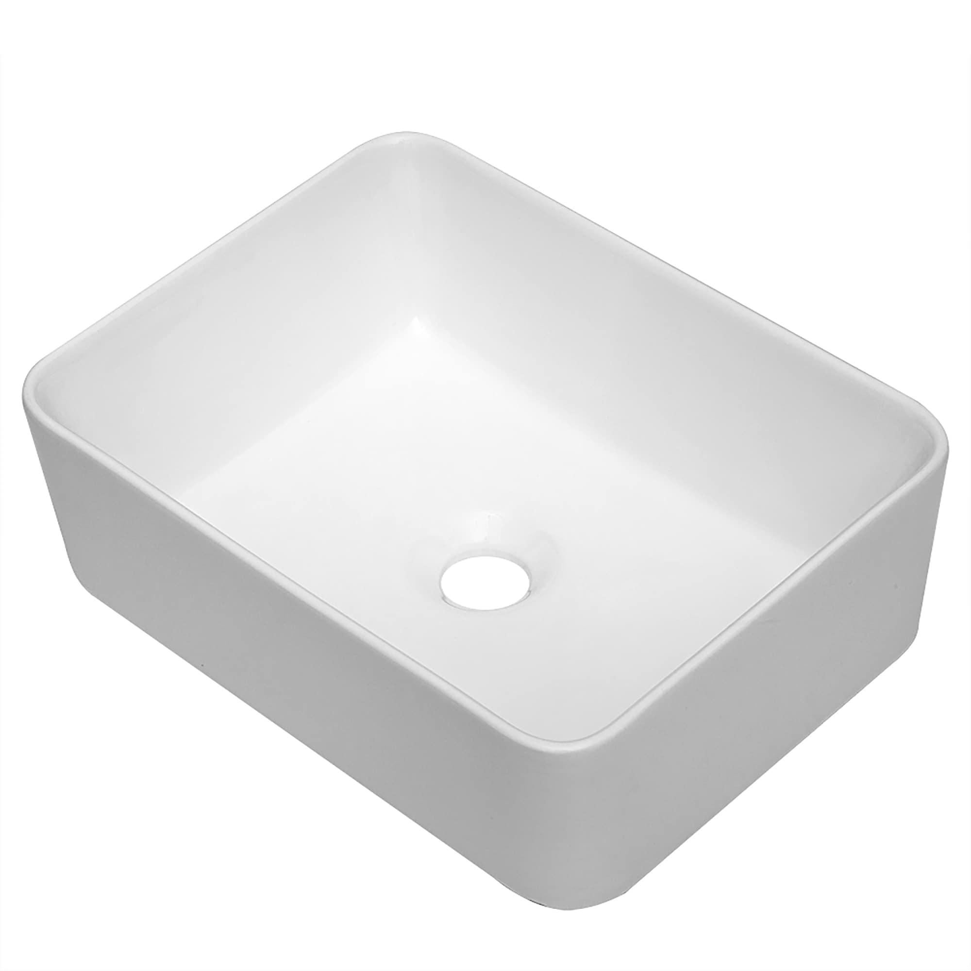 16" x 12" Bathroom Vessel Sink White Ceramic Rectangular Bathroom Sink Above Counter Vessel Sink