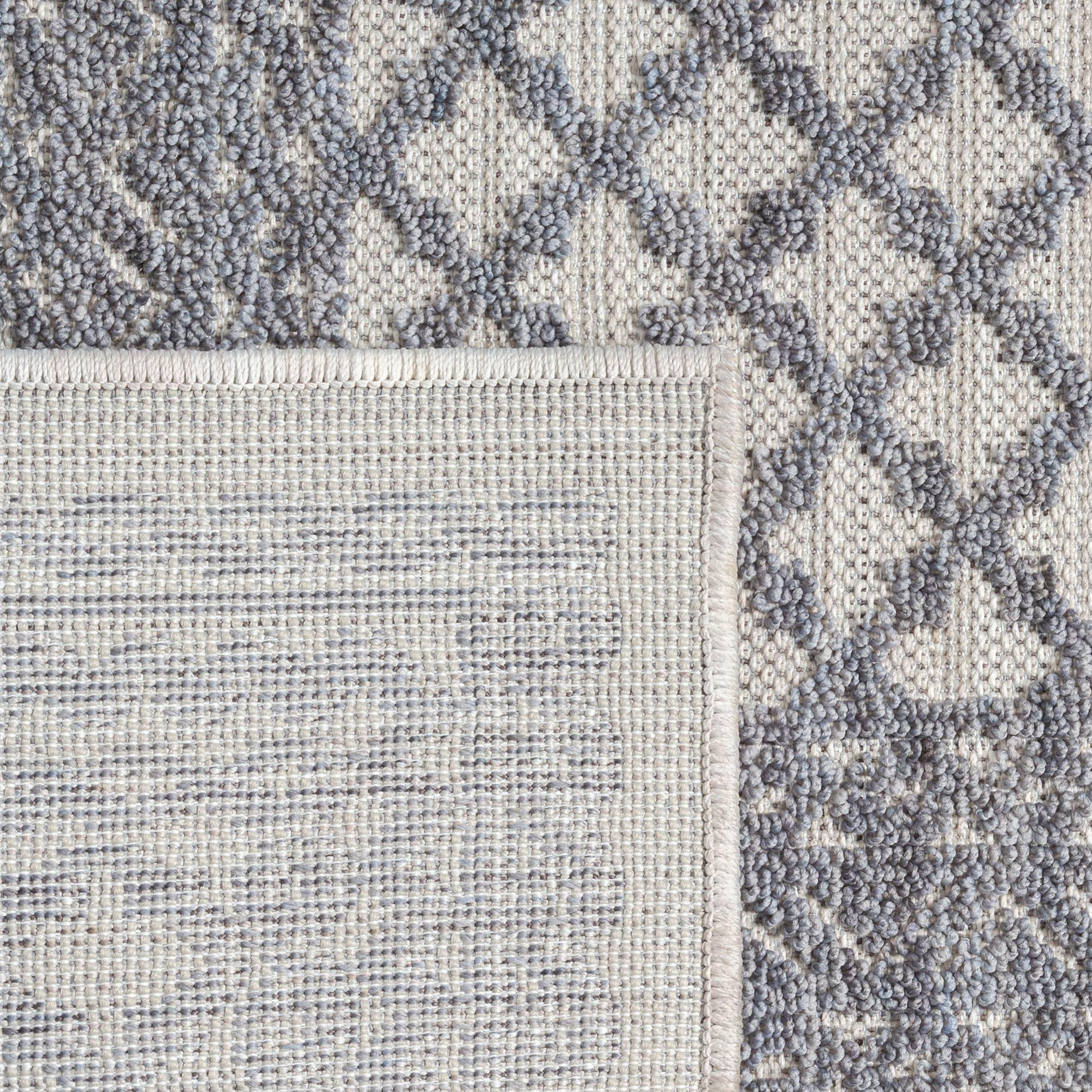 LR Home Gayle 7'10" x 8'10" Gray/Ivory Bordered Performance Indoor/Outdoor Area Rug