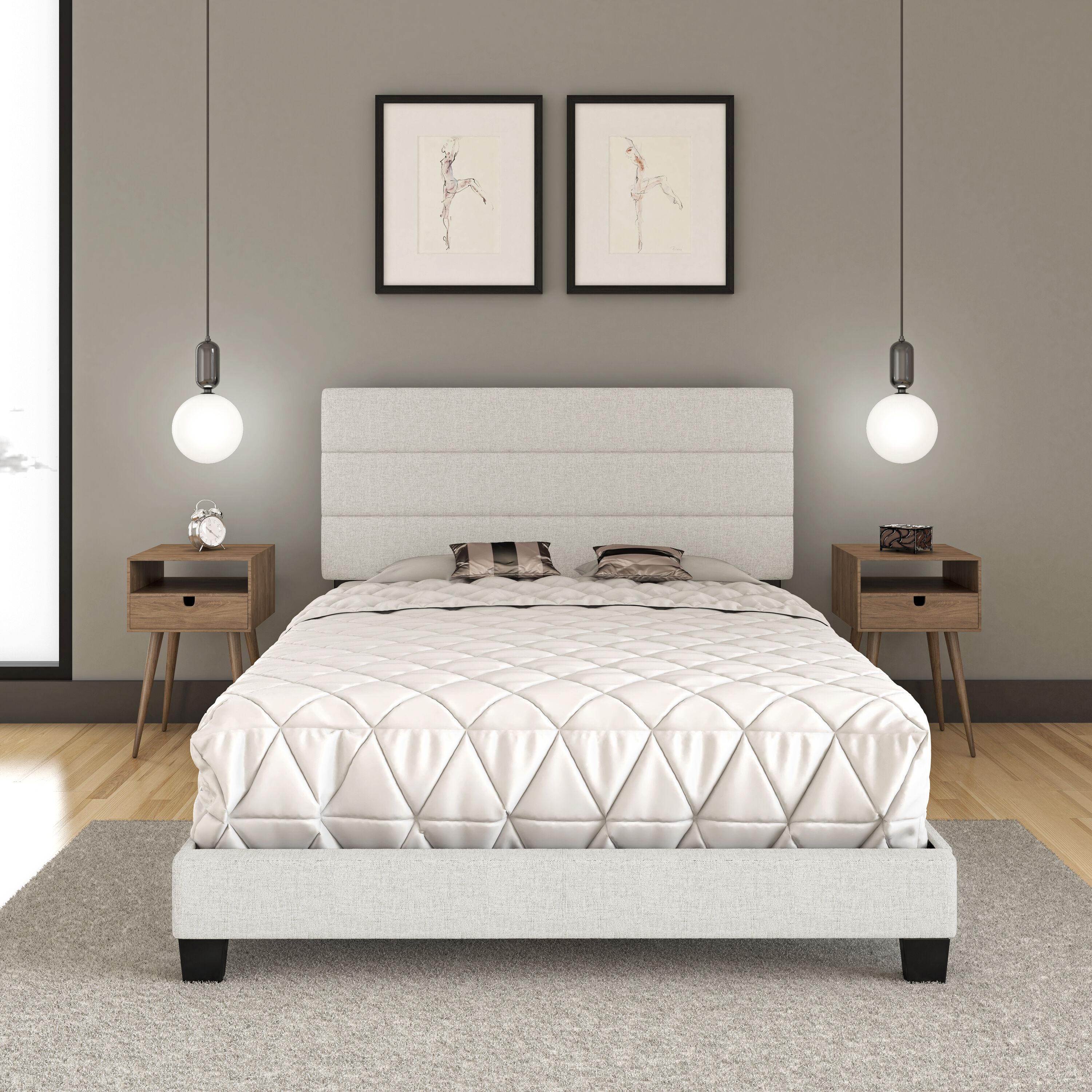 Boyd Sleep Ravenna Upholstered Linen Tri-Panel Channel Adjustable Height Headboard Platform Bed Frame