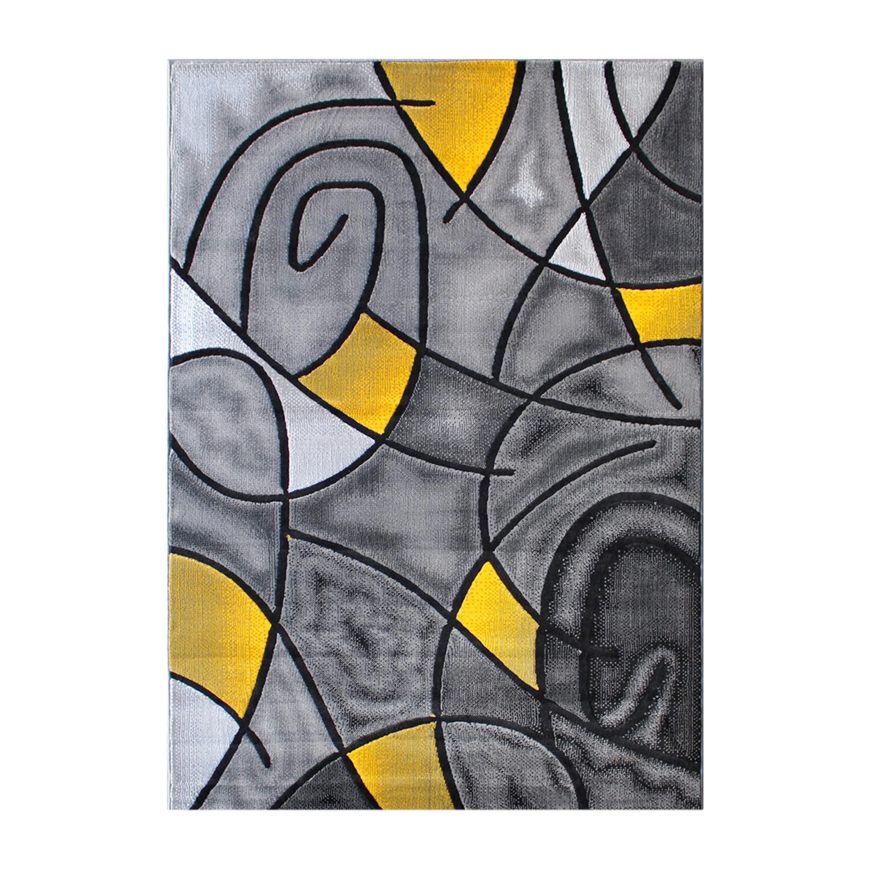 Reversible Abstract Yellow Synthetic 8' x 10' Area Rug