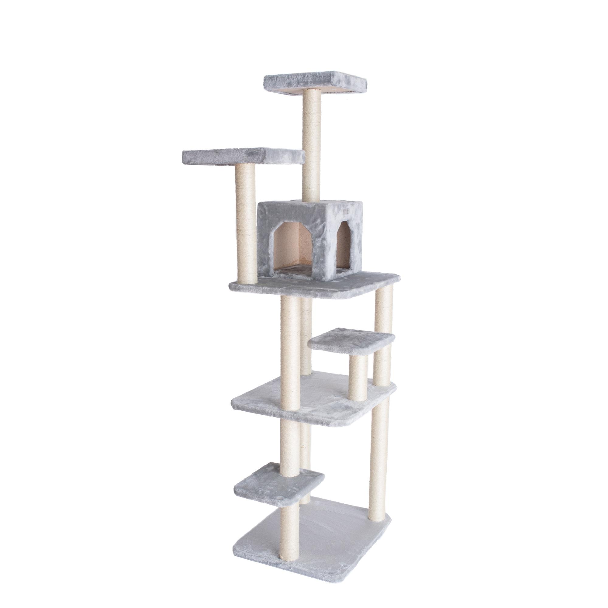 GleePet GP787408 74-Inch Real Wood Cat Tree With Seven Levels, Beige/Silver Gray