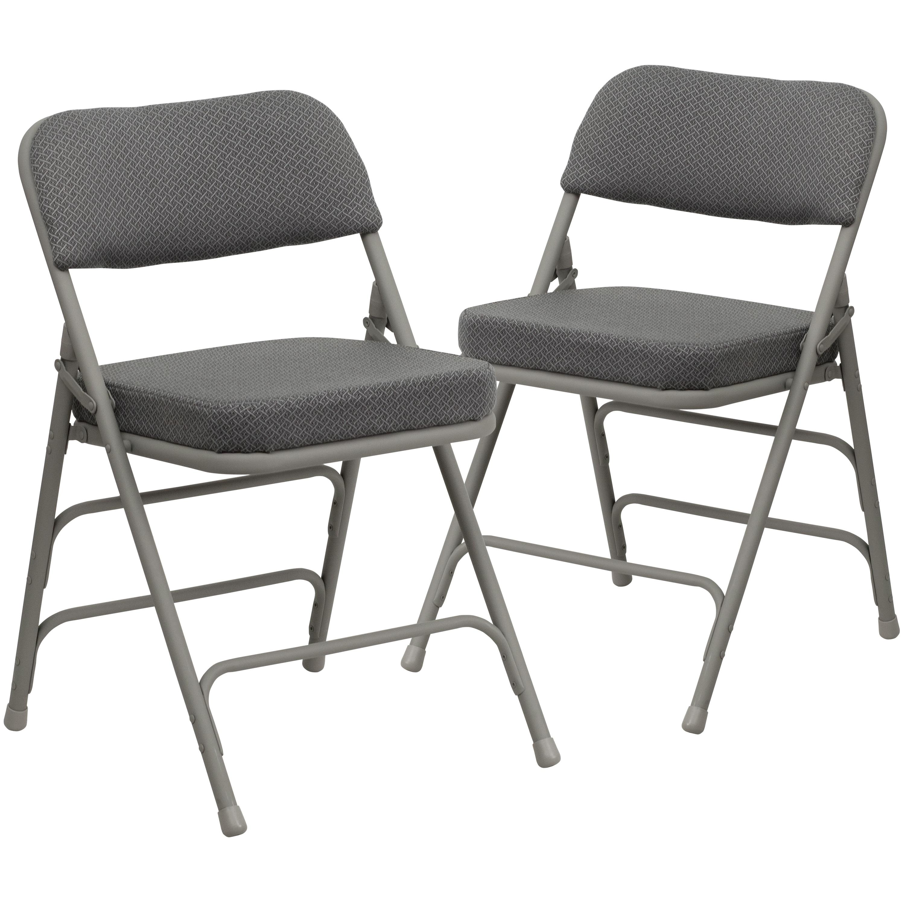 Flash Furniture 2 Pack HERCULES Series Premium Curved Triple Braced & Double Hinged Gray Fabric Metal Folding Chair