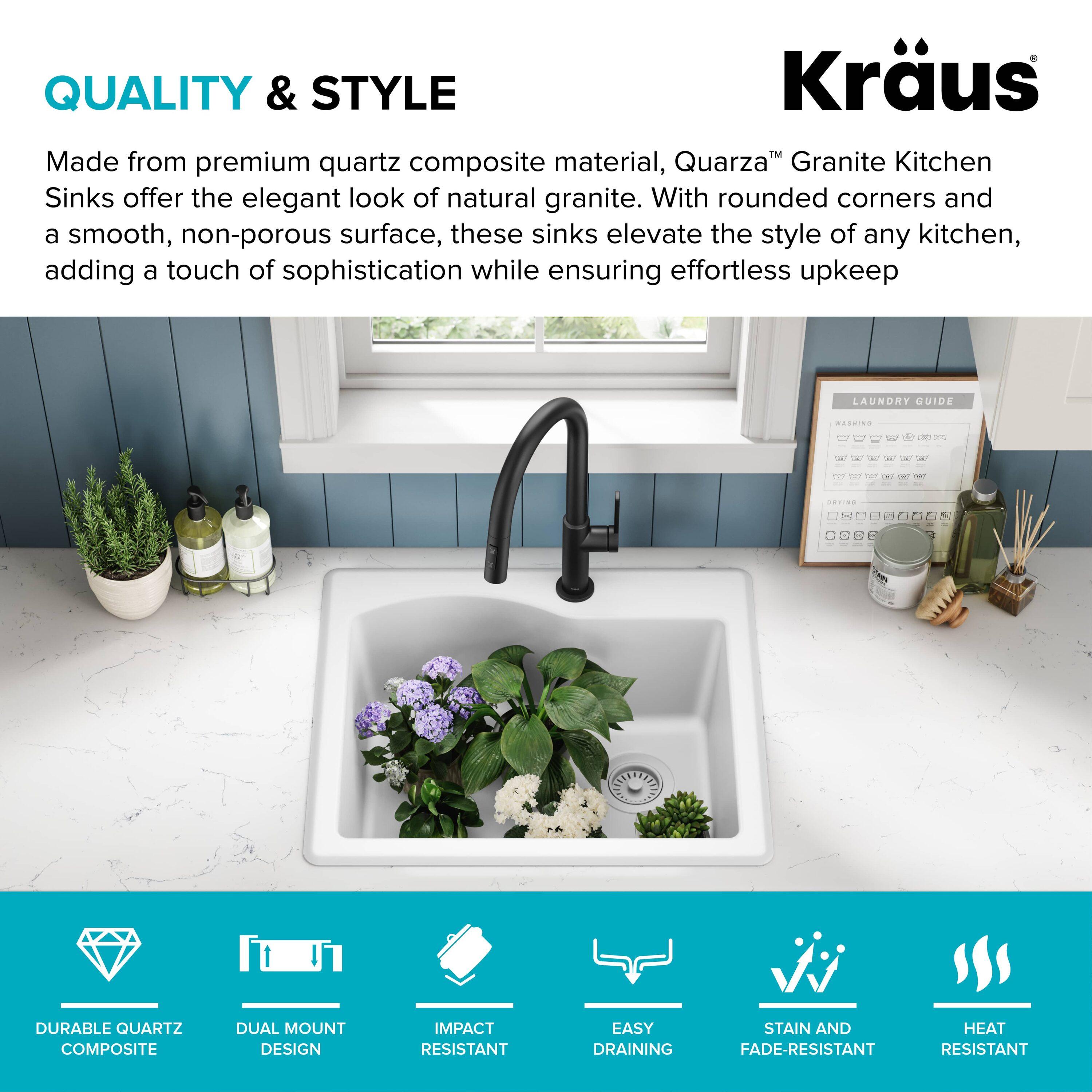KRAUS Quarza™ 25" L Dual Mount Single Bowl Granite Kitchen Sink
