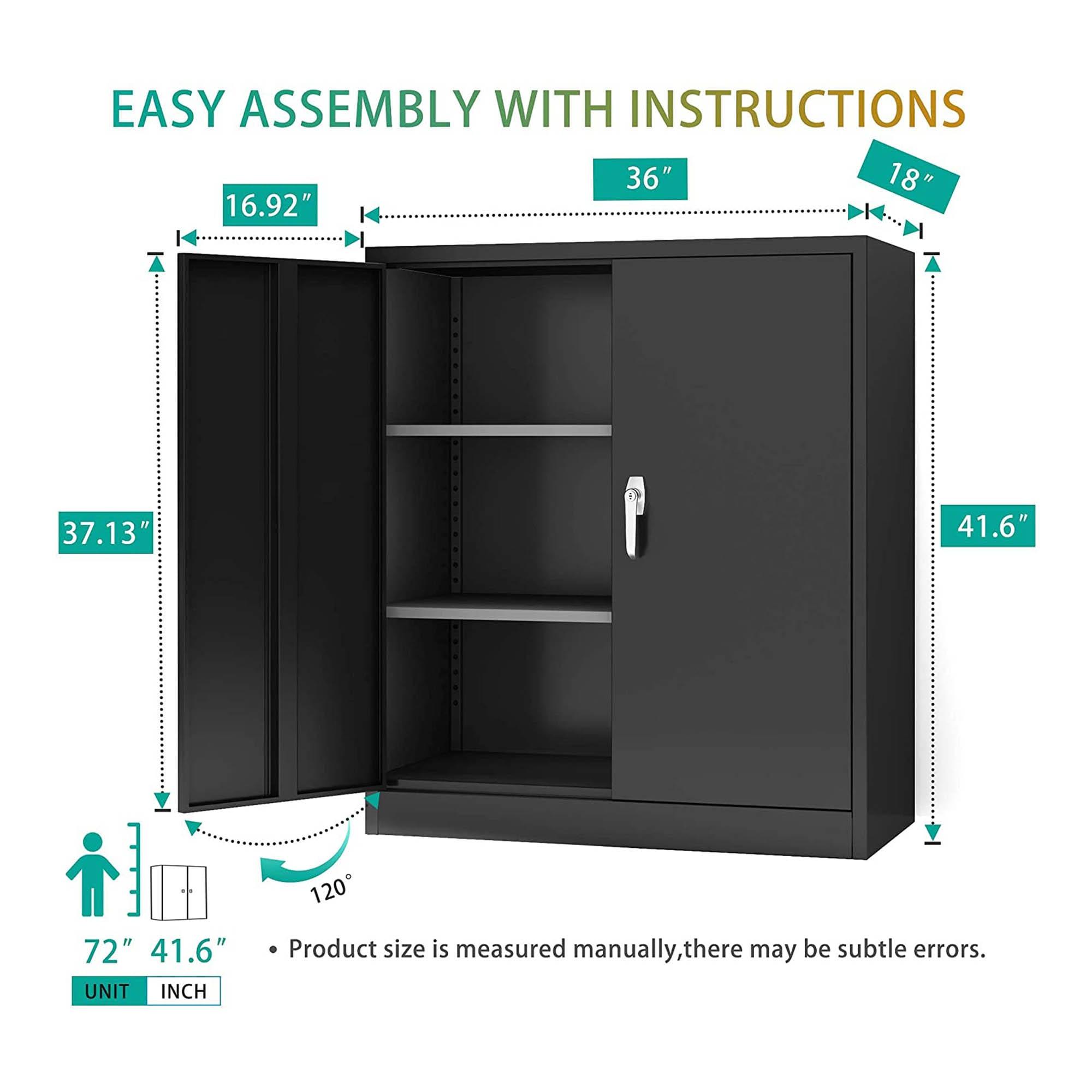 Aobabo 42-Inch 2 Door Locking Metal Storage Cabinet Organizer with 2 Adjustable Shelves and 2 Keys for Garages and Offices, Black