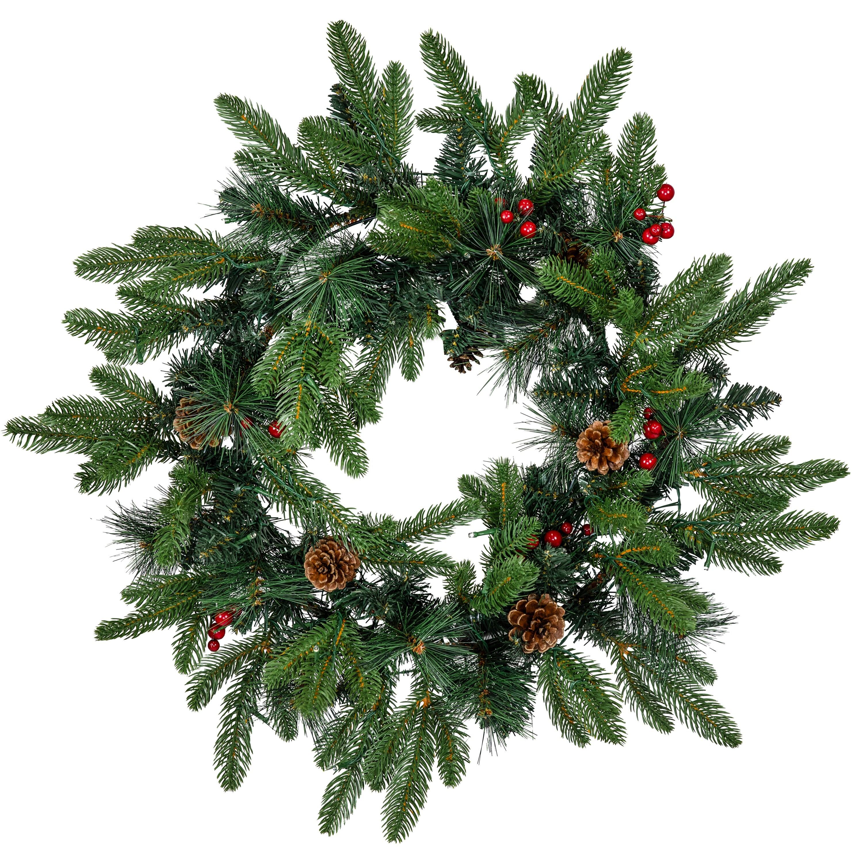 Sunnydaze 24" Diameter Indoor or Outdoor PVC Christmas Wreath with Pinecones and Berries - Traditional