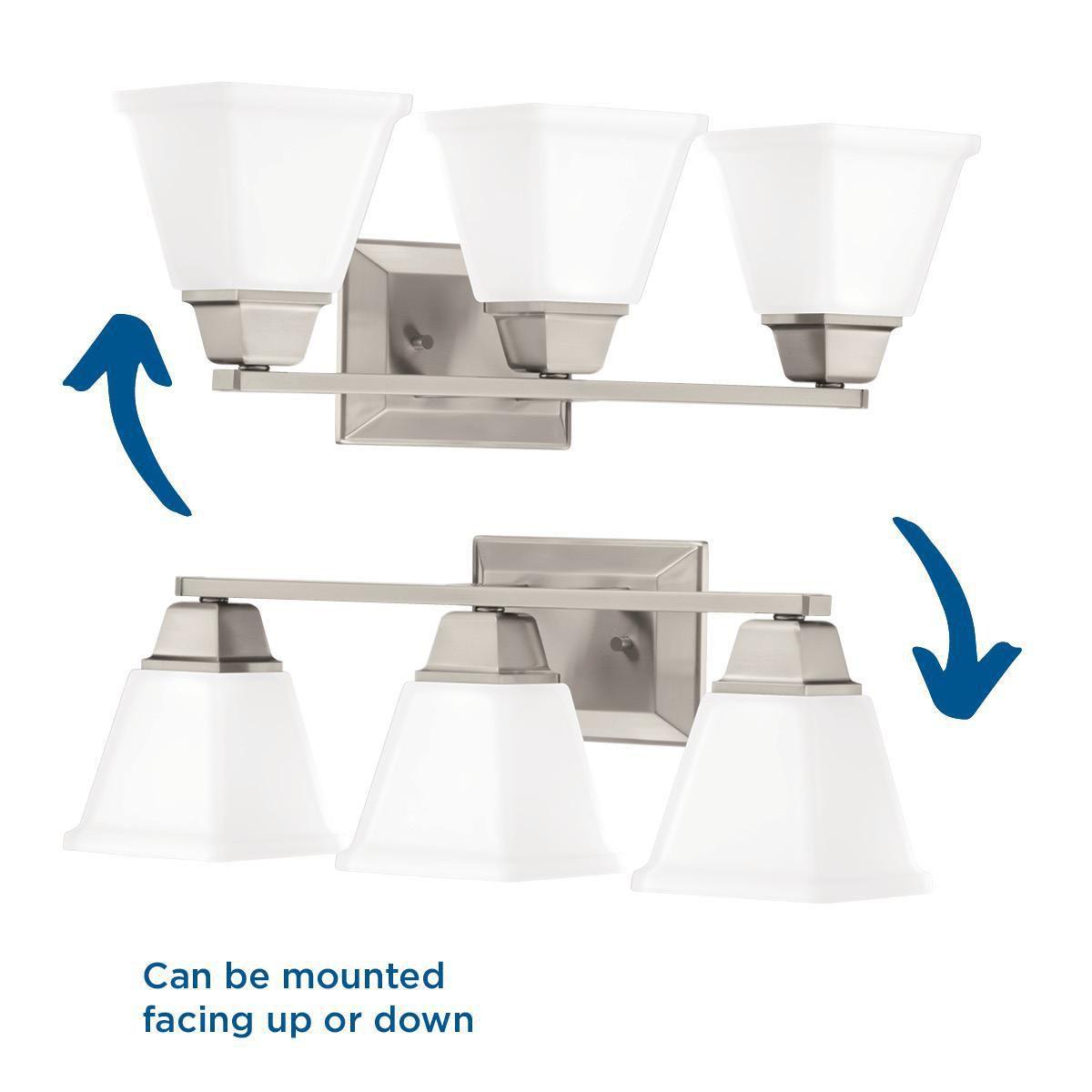 Progress Lighting Clifton Heights 3-Light Bath Vanity Fixture, Brushed Nickel, Etched Square Glass Shade
