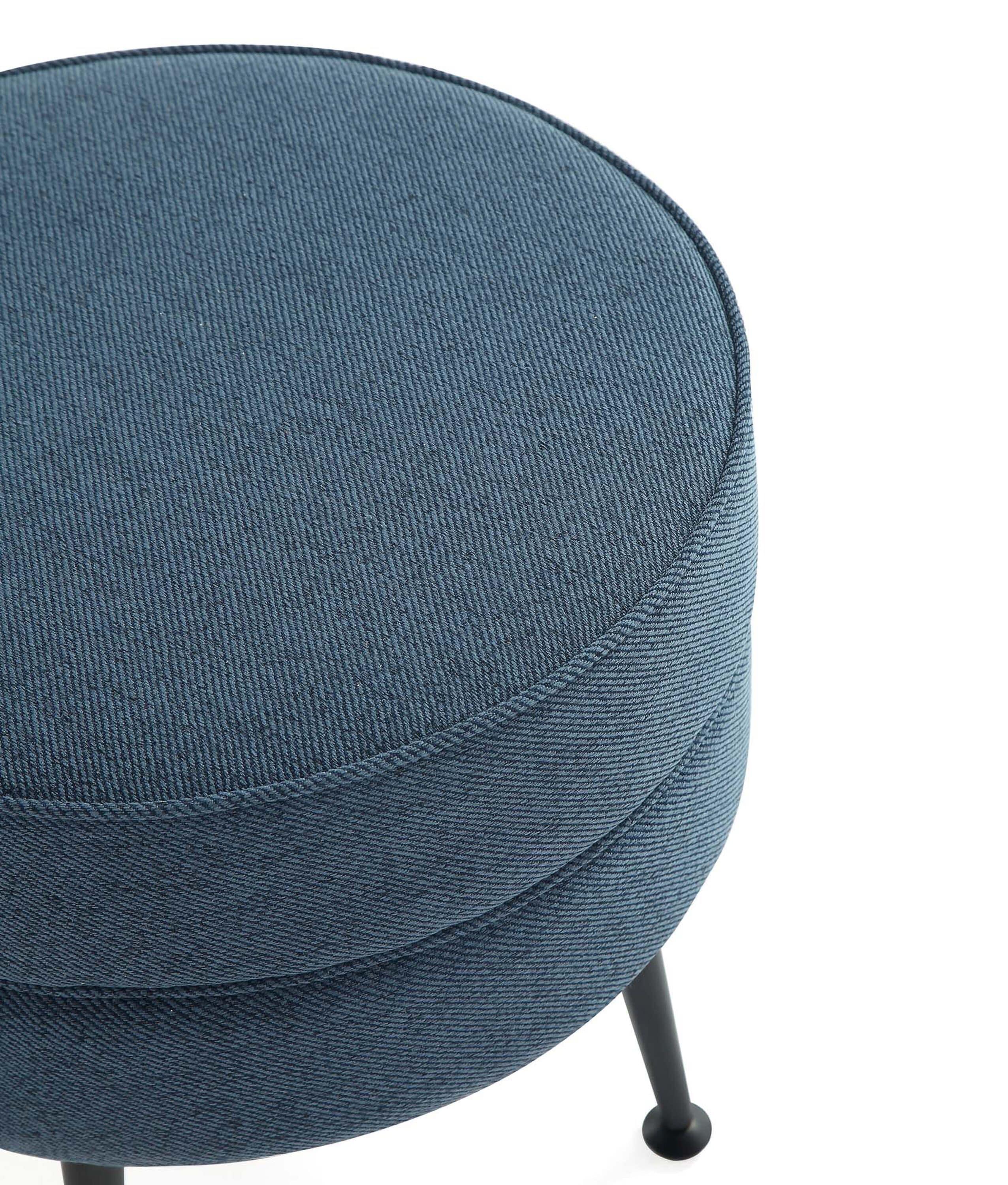 Manhattan Comfort Bailey Woven Polyester Blend Upholstered Ottoman: Mid-Century Modern, Round, Padded, Wood Frame