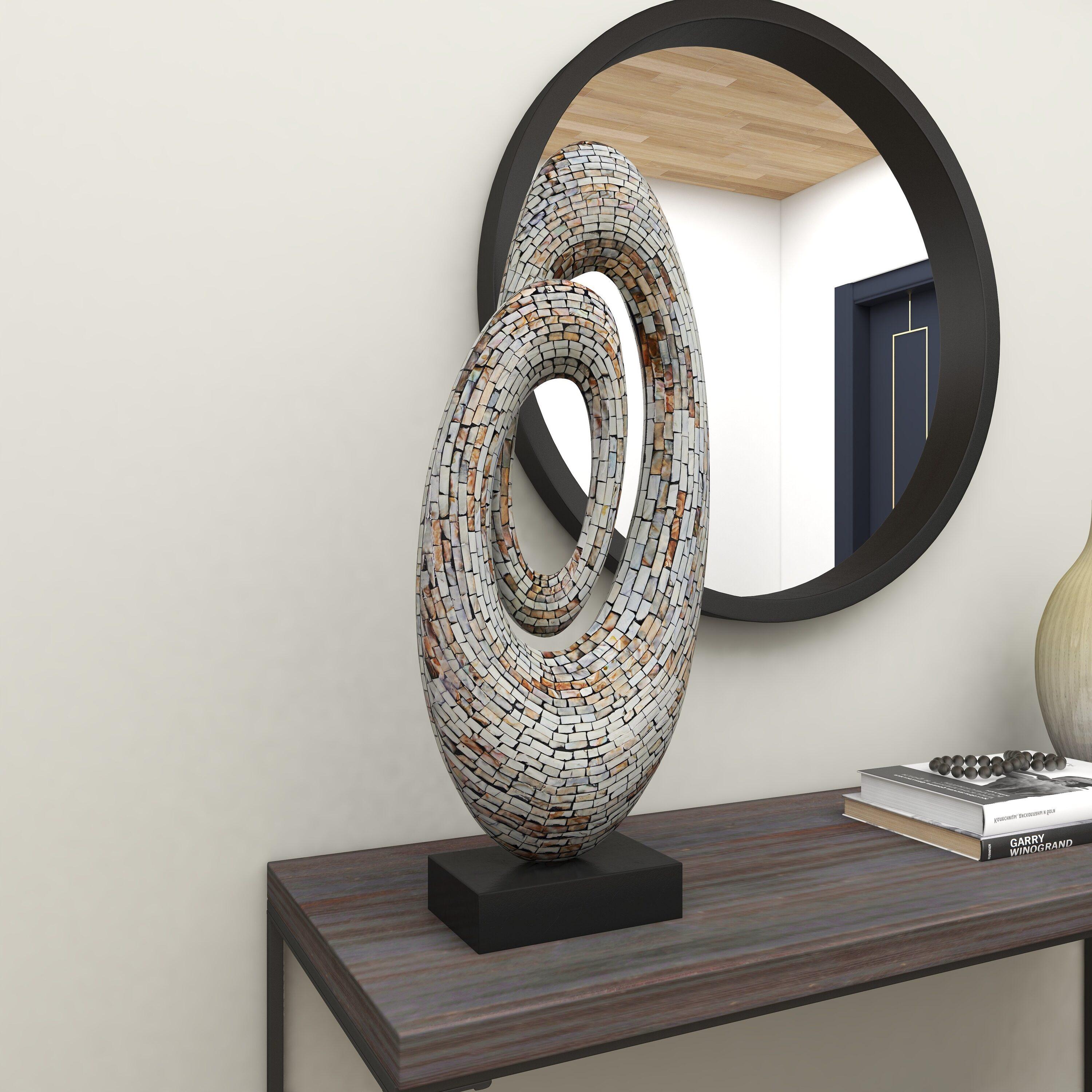 12" x 29" Gray Mother of Pearl Swirl Abstract Sculpture with Black Base, by DecMode