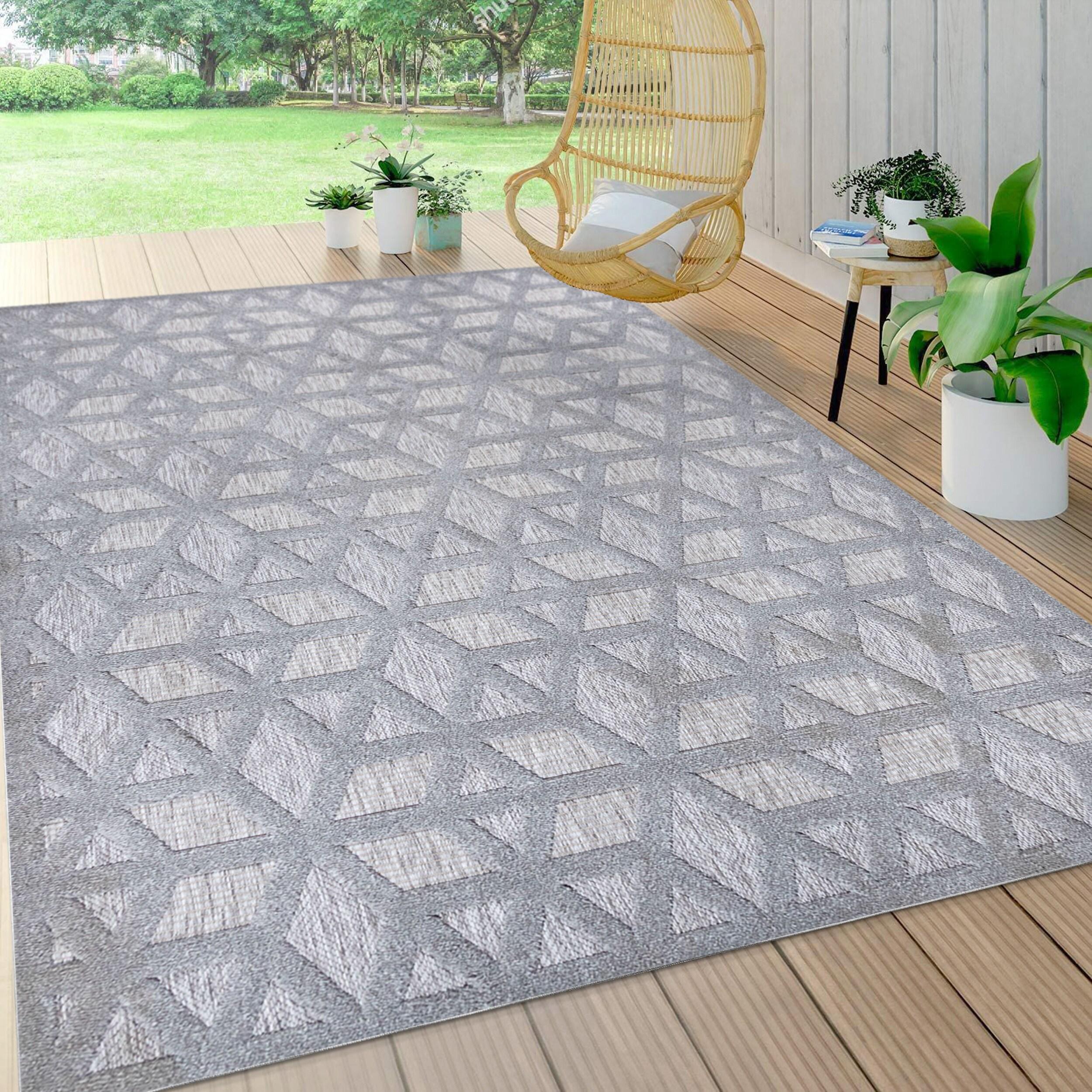 5'x8' Talaia Neutral Geometric Indoor/Outdoor Area Rug, Light Gray - JONATHAN Y
