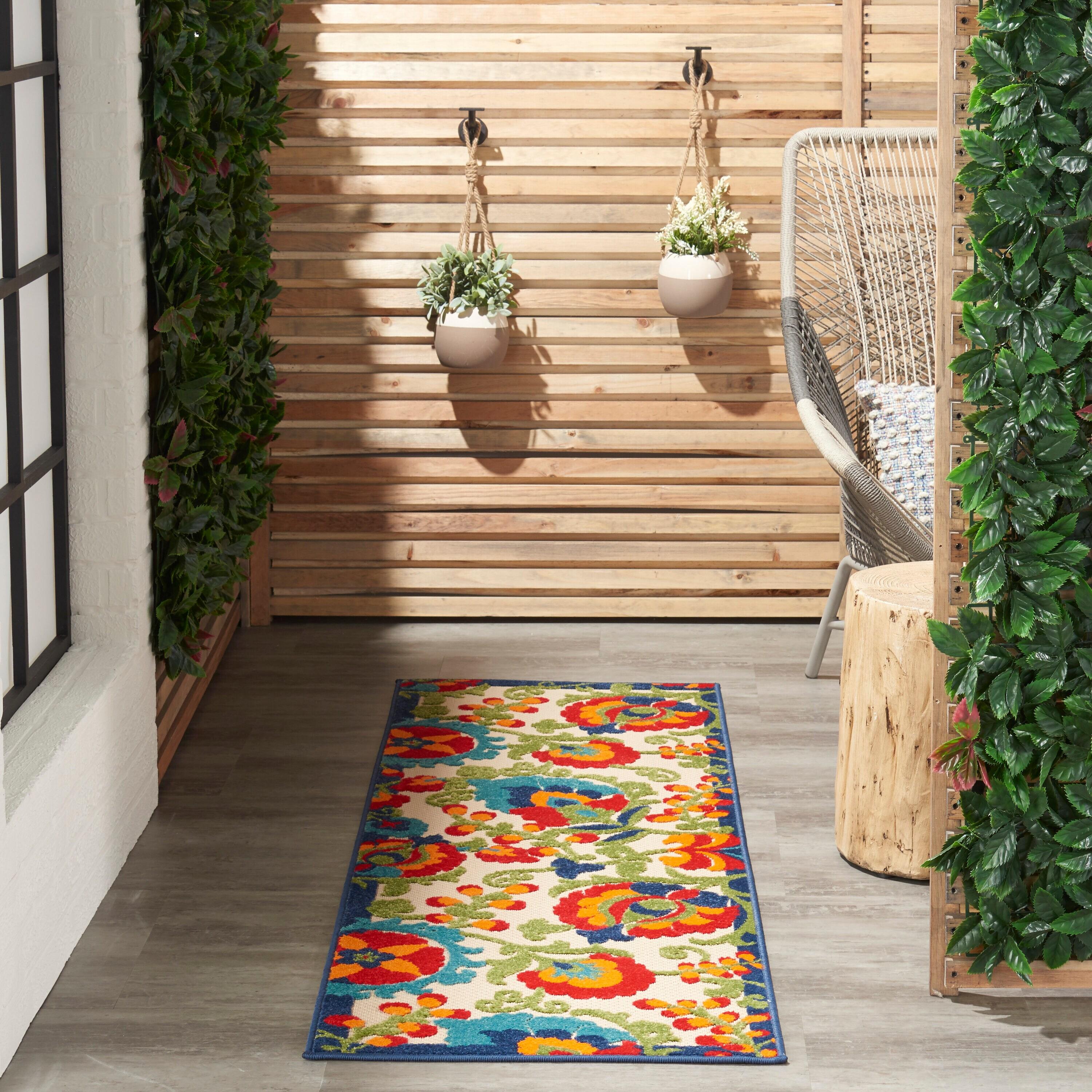 Nourison Aloha Floral Textured Flatweave High-Low Indoor Outdoor Runner Rug Multicolor 2' x 6'
