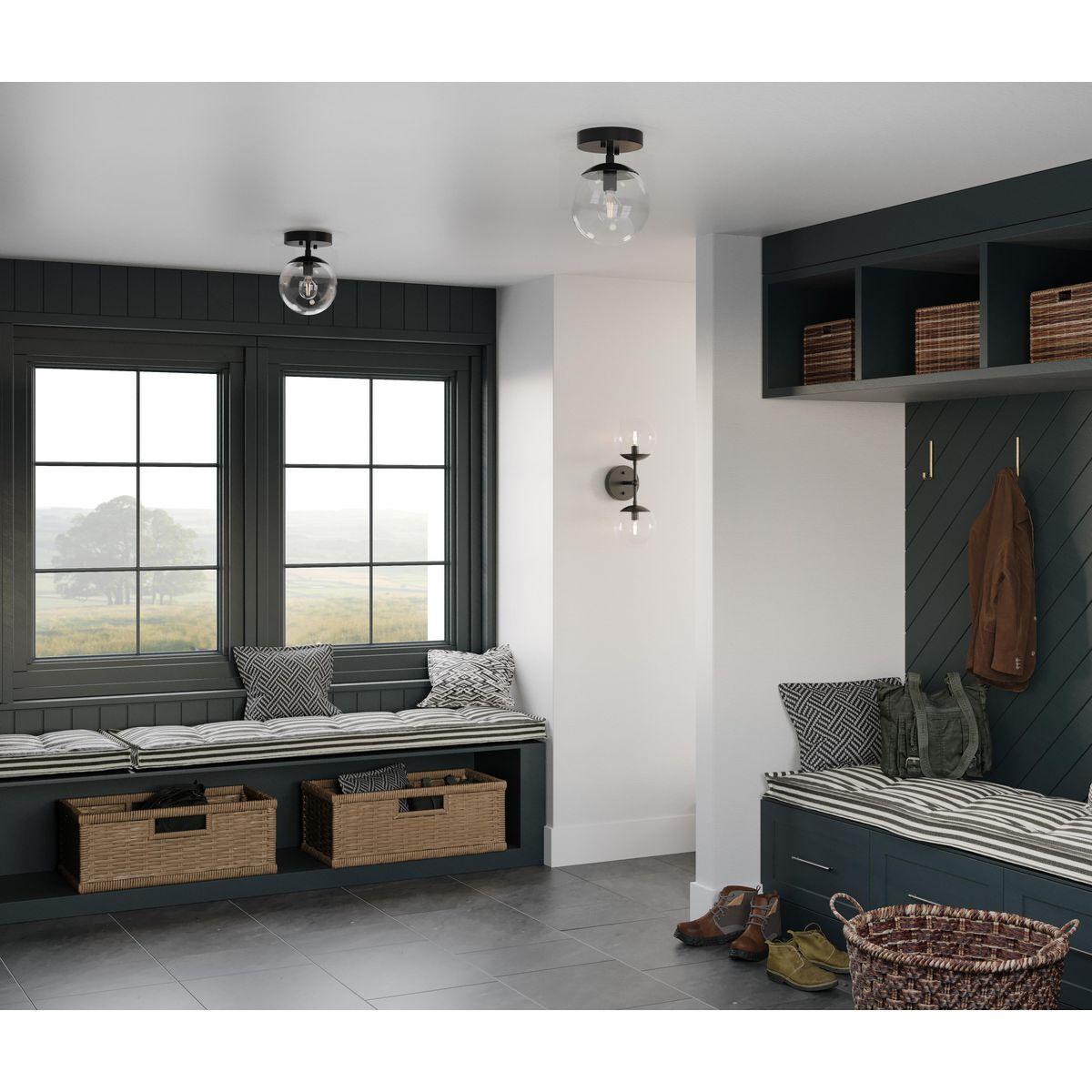 Progress Lighting Atwell 1-Light Flush Mount Ceiling Light in Matte Black with Clear Glass Globe Shade