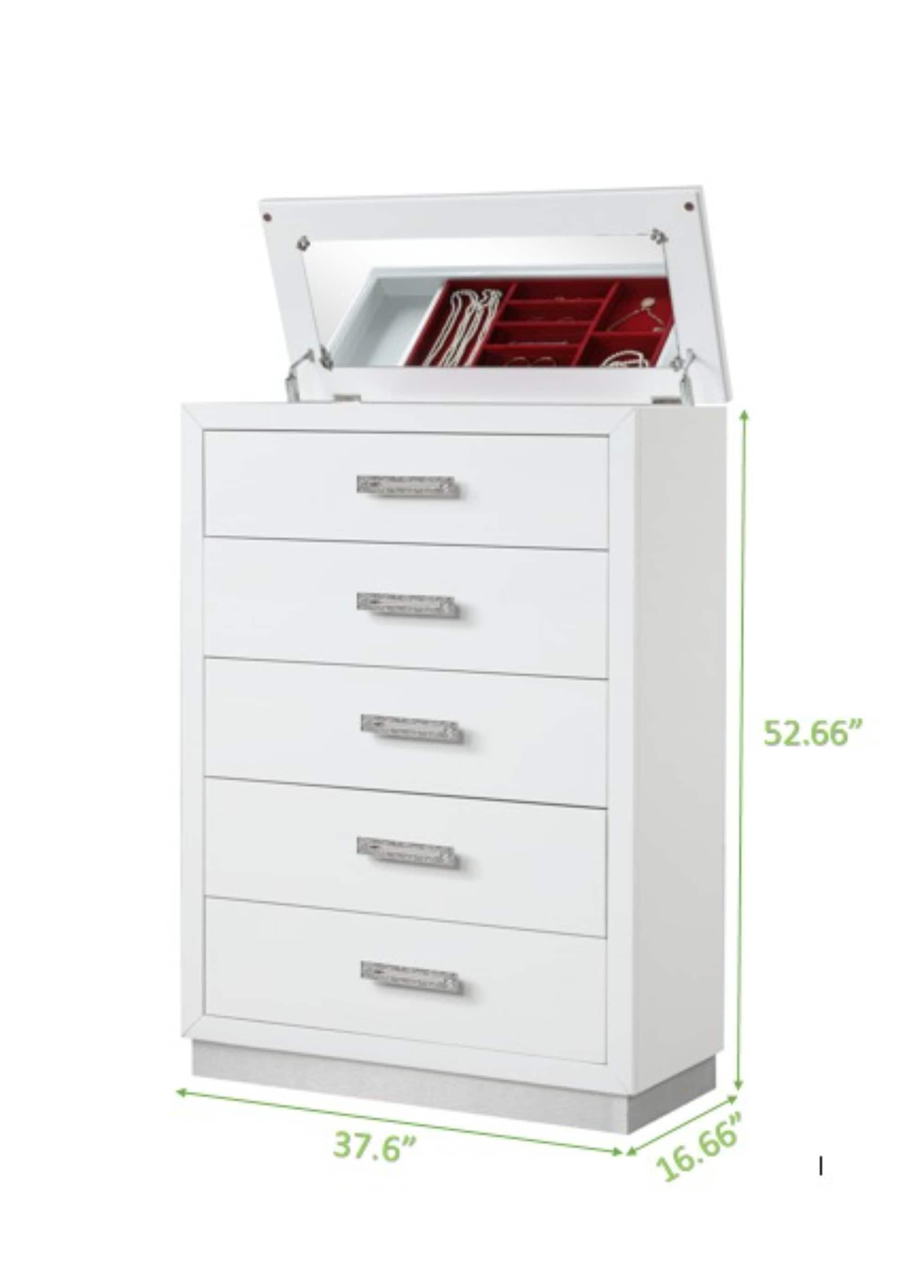 Coco Queen 5 Pc LED Bedroom Set Made with Wood in Milky White