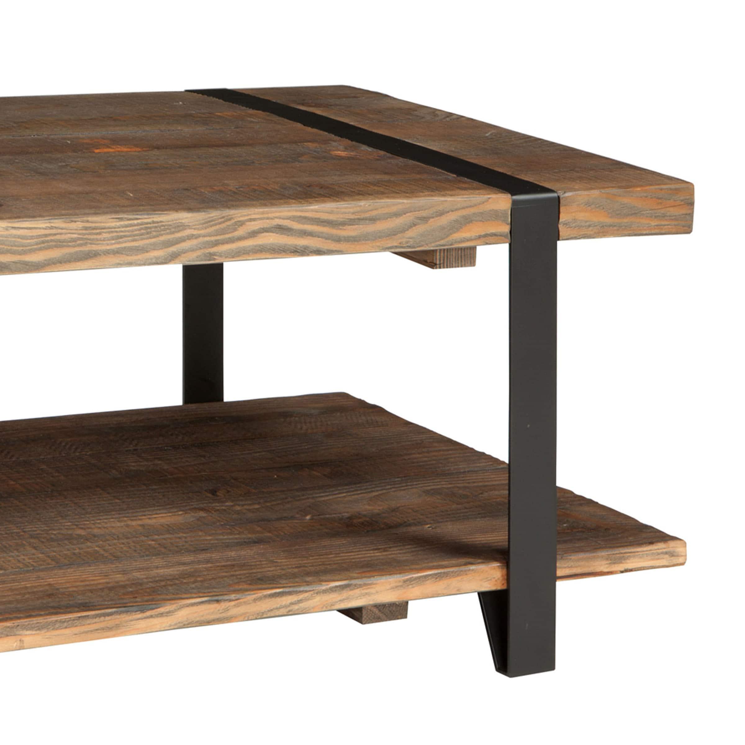 42" Modesto Solid Coffee Table Brown - Alaterre Furniture: Industrial Style, Reclaimed Wood, Metal Legs, Fixed Shelf