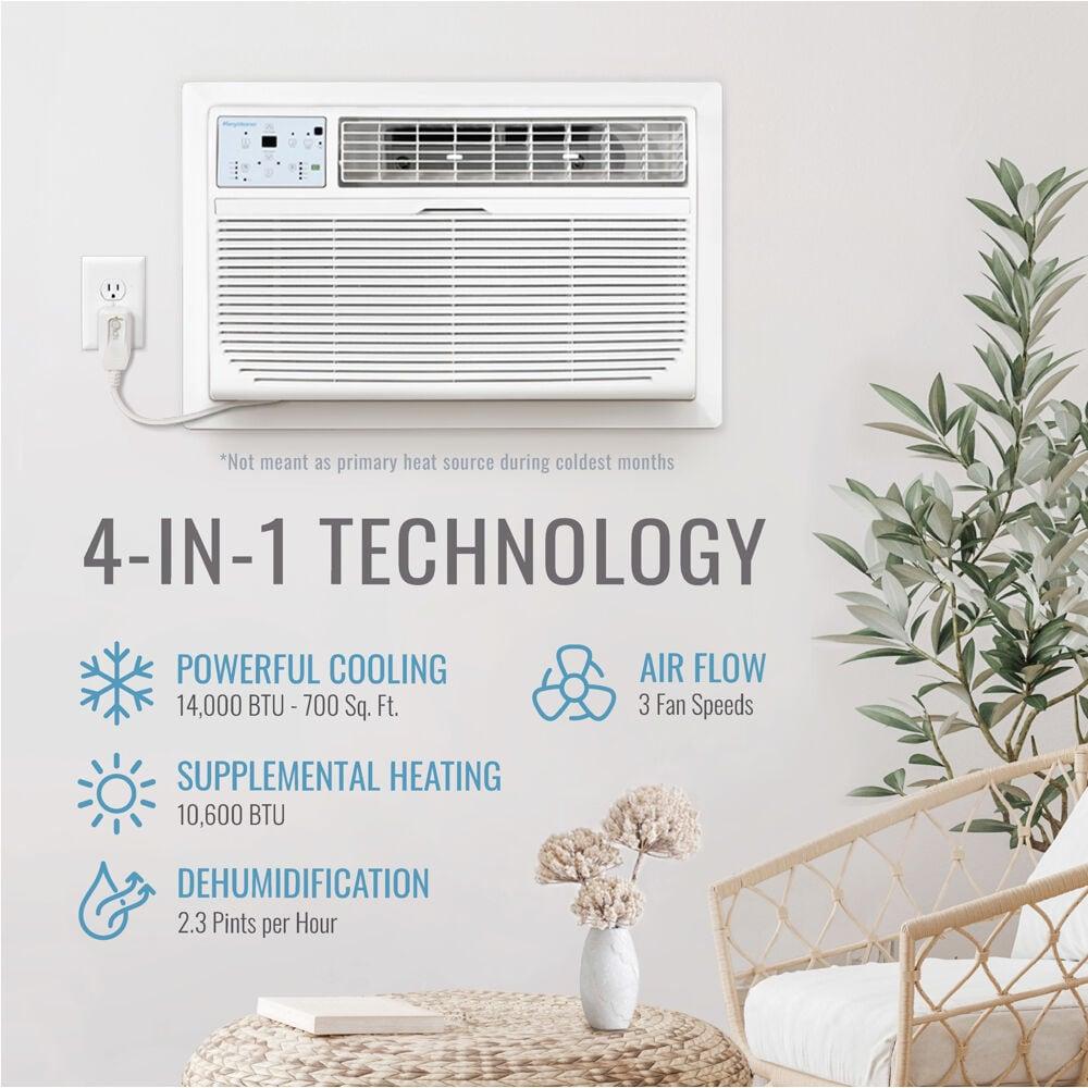 Keystone Keystone 10,000 BTU Wall Mounted Air Conditioner with Supplemental Heat and Dehumidifier Remote Control for Rooms up to 450 Sq.Ft., Quiet, High Efficiency AC