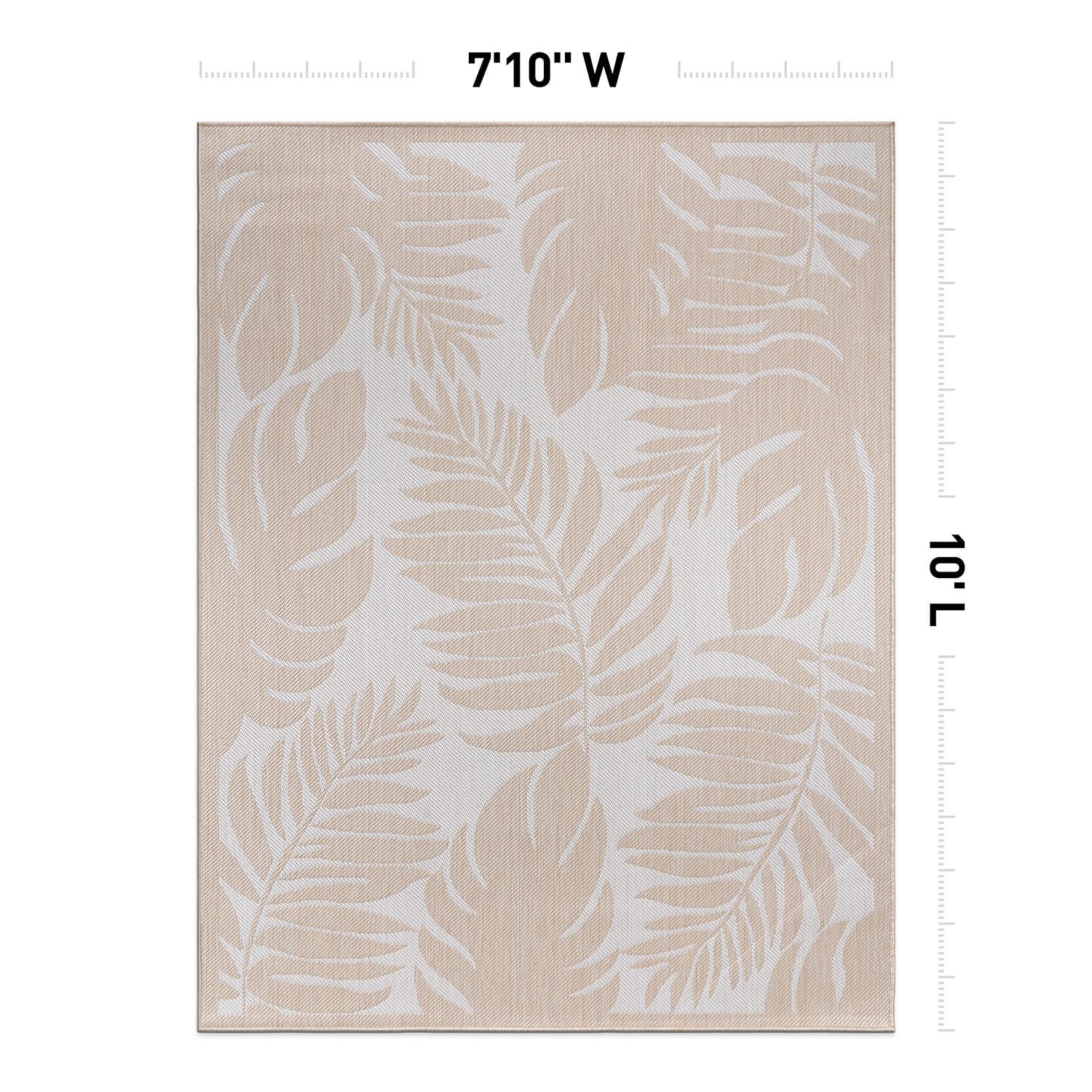 World Rug Gallery Floral Leaves Textured Flat Weave Indoor/Outdoor Area Rug - NATURAL 7'10"X10'