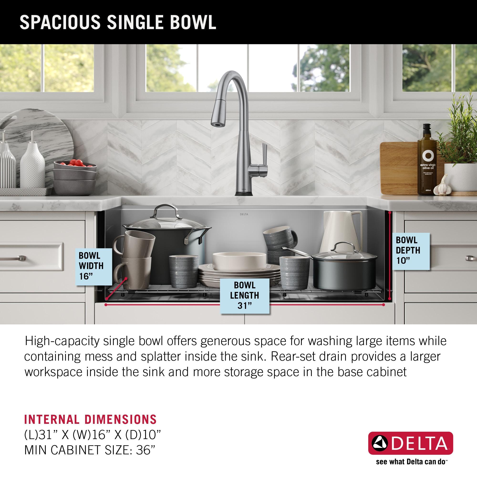 Delta Rivet™ 33" L Workstation Farmhouse Apron Front Kitchen Sink Undermount 16 Gauge Stainless Steel Single Bowl