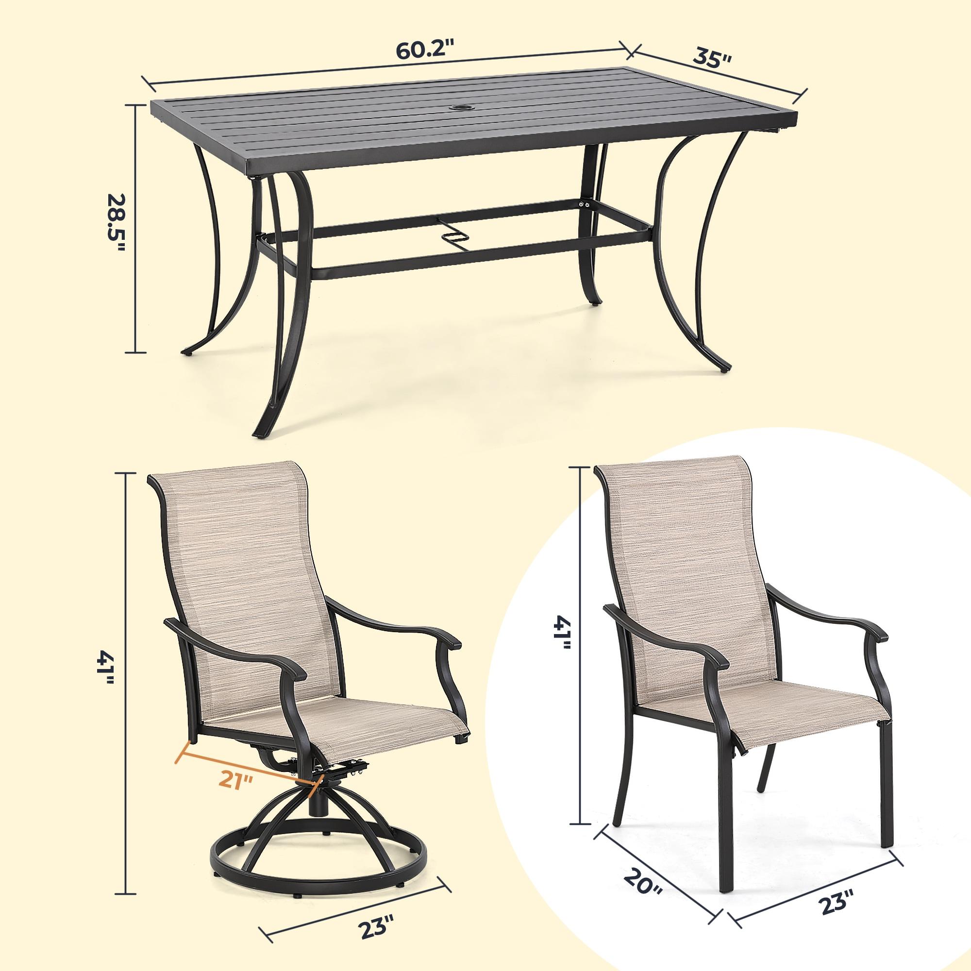 HAPPATIO Brown 7-Piece Metal Patio Outdoor Dining Set