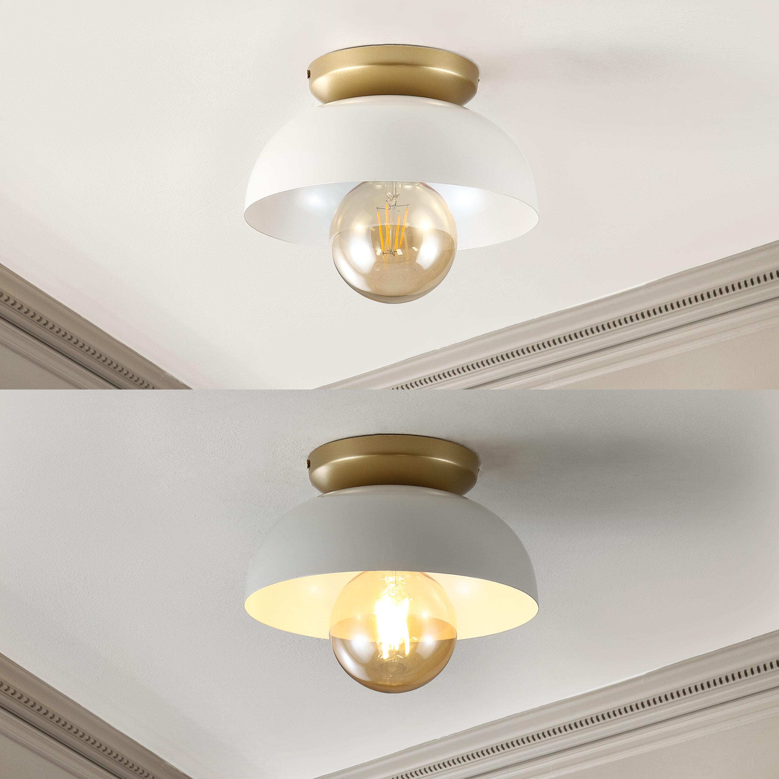 Paulina 8.5" 1-Light Classic Industrial Iron LED Flush Mount, White/Gold Painting