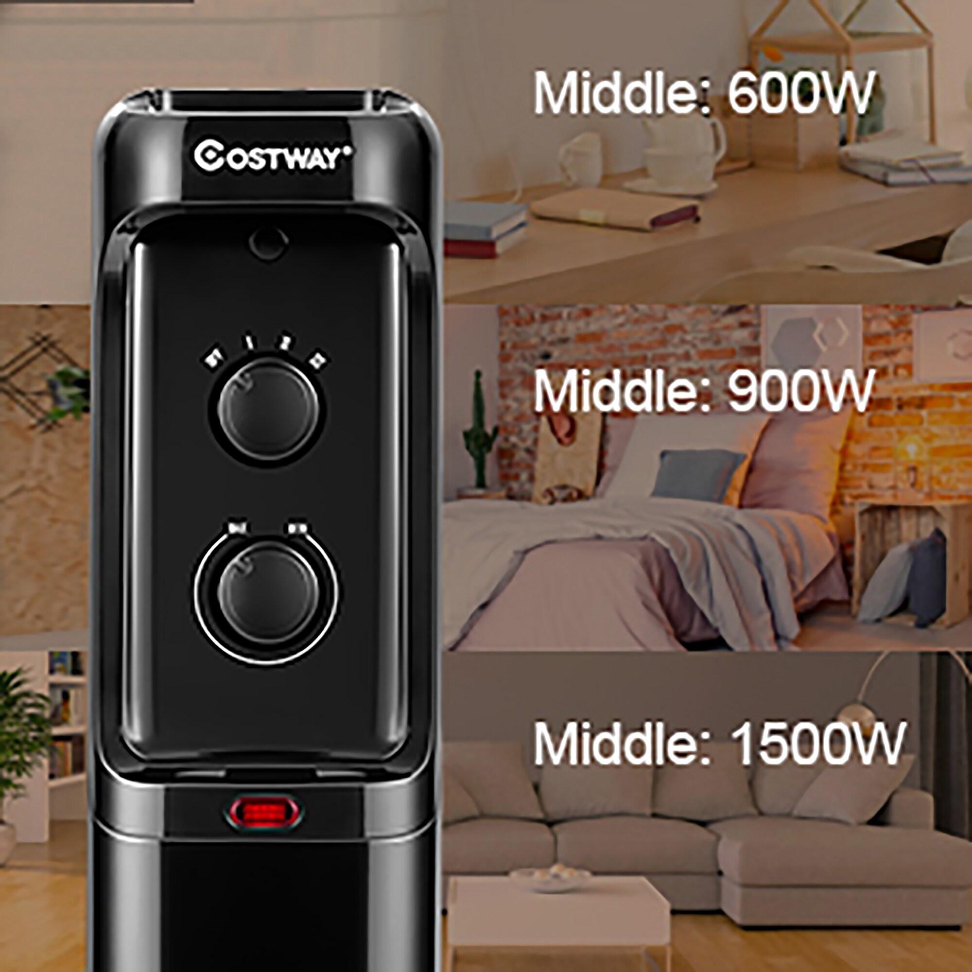 Costway 1500W Oil Filled Heater Portable Radiator Space Heater w/Adjustable Thermostat Black
