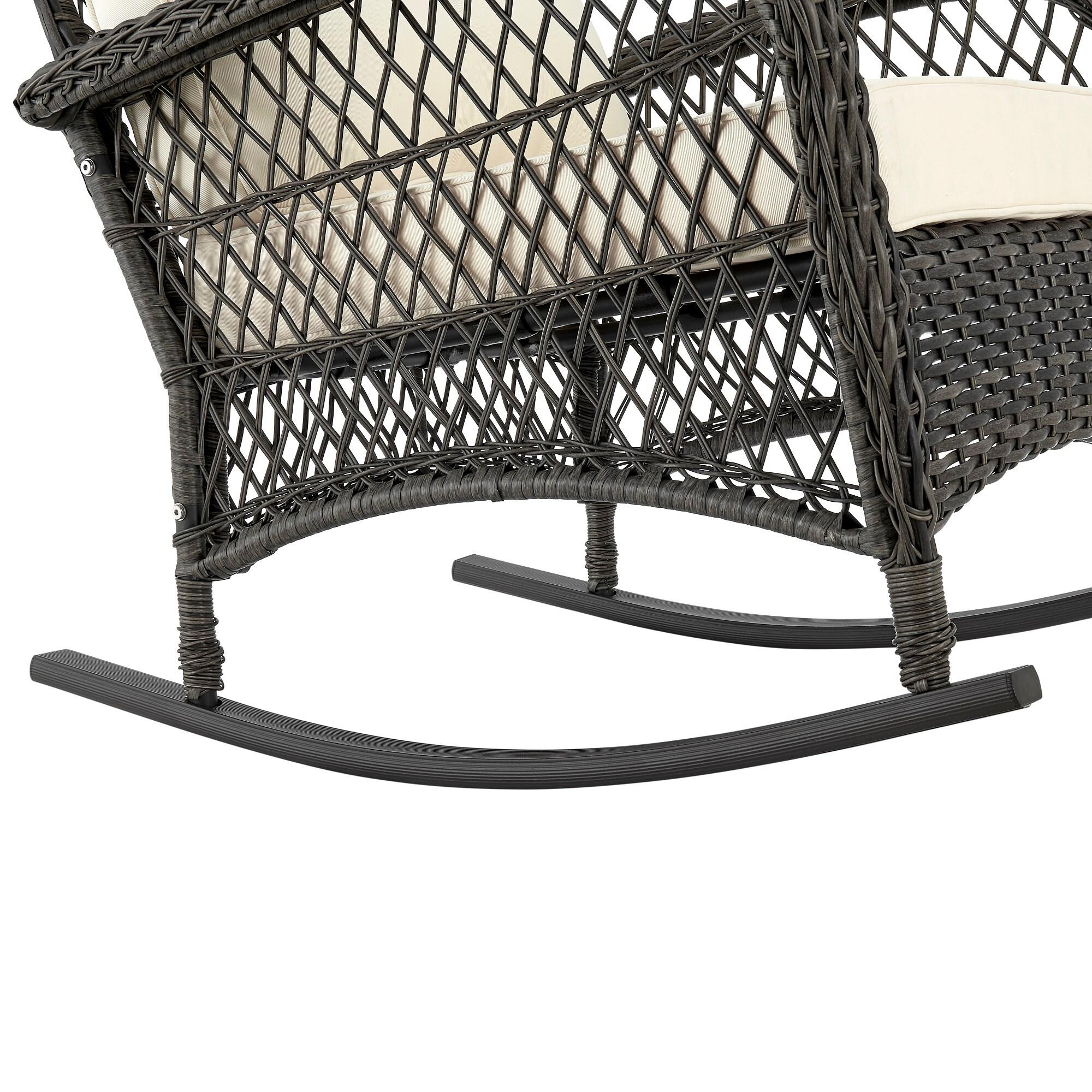 Furttuo Steel Rattan Outdoor Rocking Chair with Cushions
