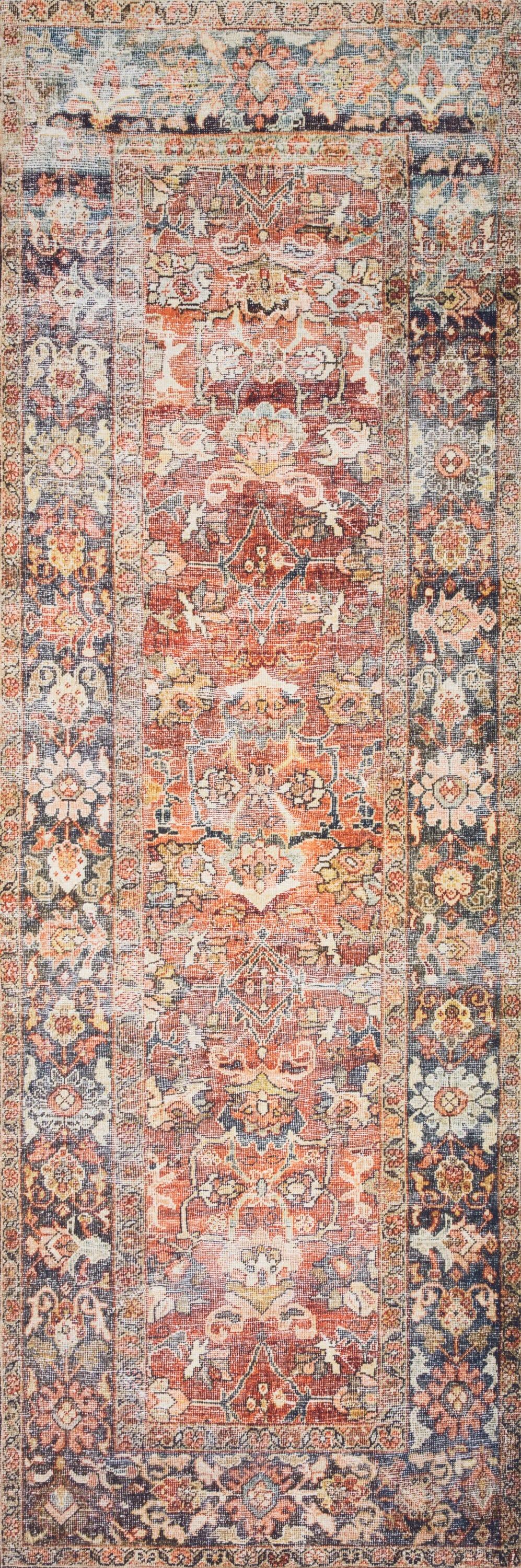 Layla Red and Marine Polyester Runner Rug