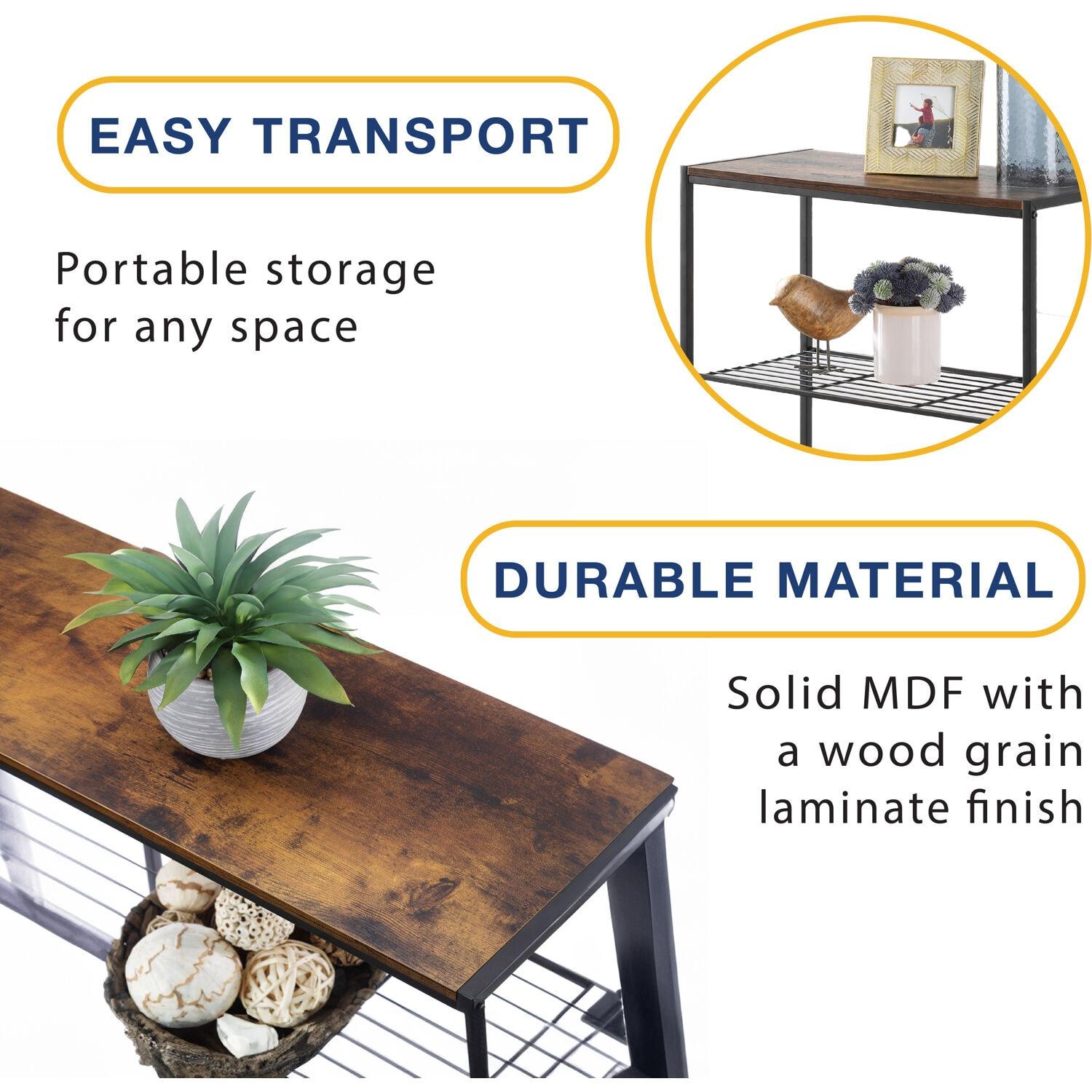 Whitmor Modern Industrial 4-Shelf Metal and Wooden Freestanding Shelves, Black