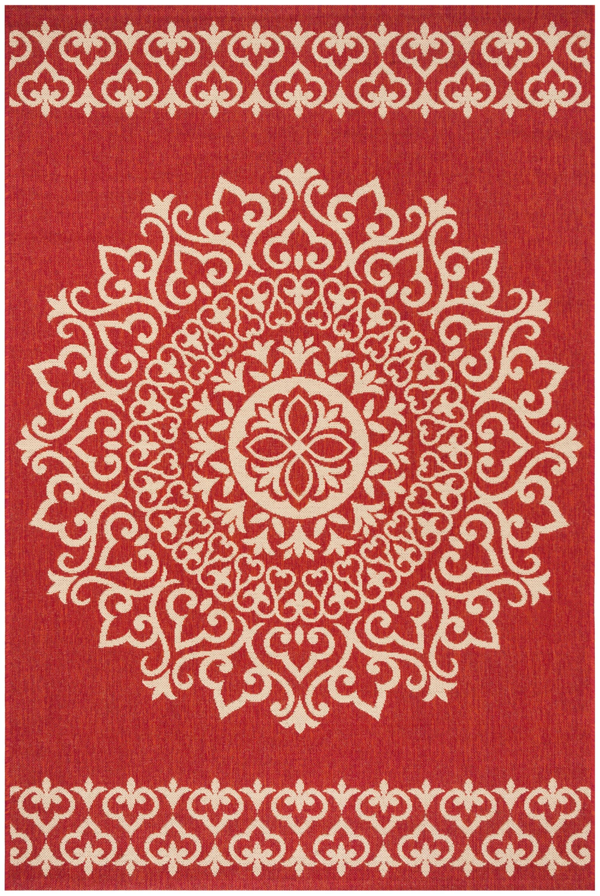 SAFAVIEH Beach House Lynette Medallion Indoor/Outdoor Area Rug, Red/Creme, 5'3" x 7'6"