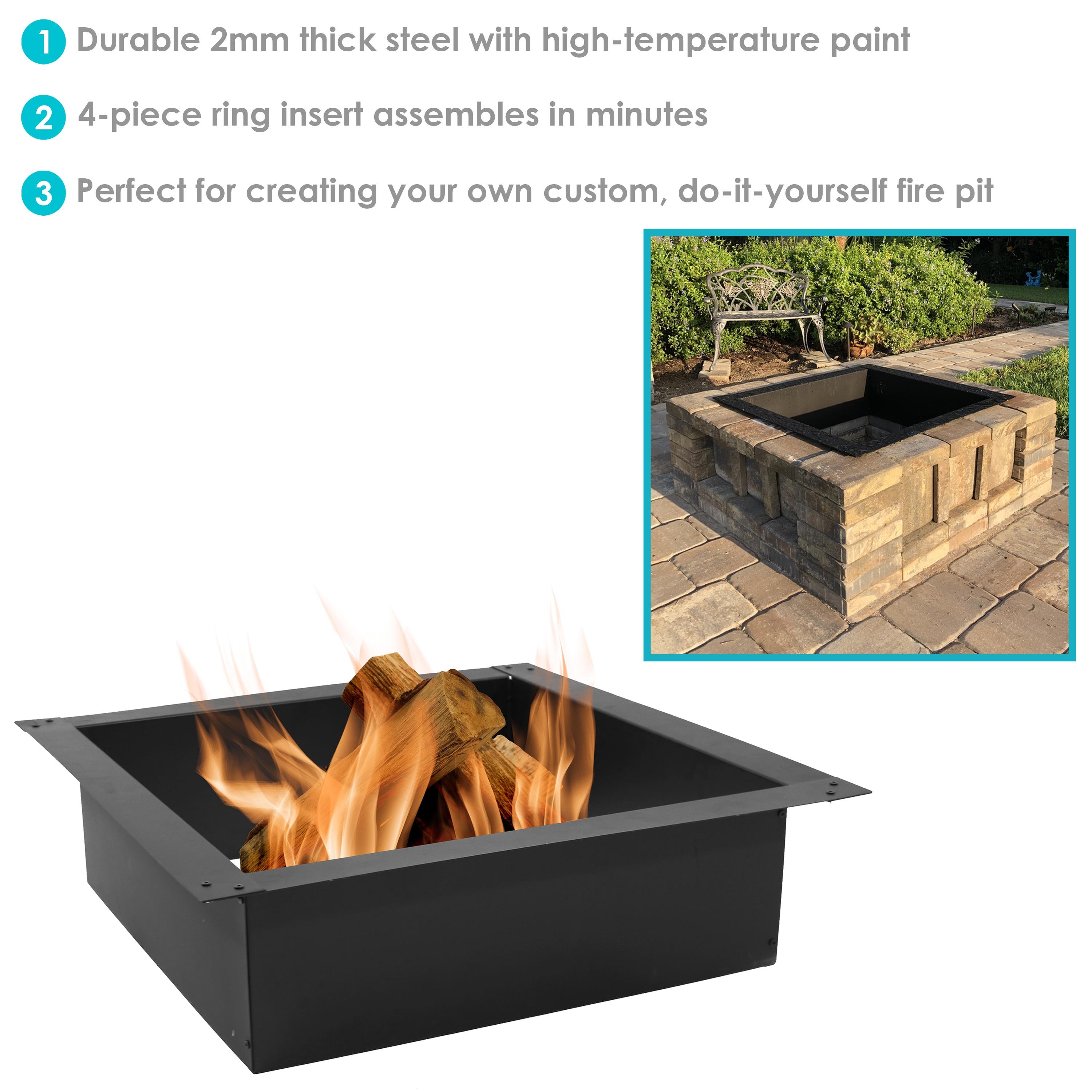 Sunnydaze Outdoor Heavy-Duty Steel Portable Above Ground or In-Ground Square Fire Pit Liner Ring - 36" - Black