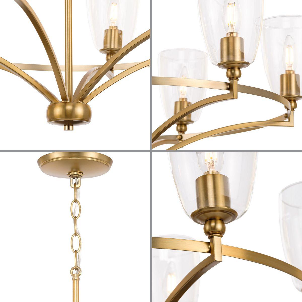 Progress Lighting Parkhurst 6-Light Chandelier, Brushed Bronze, Glass, Elegant Transitional Style, Ideal for Dining Rooms & Bedrooms.