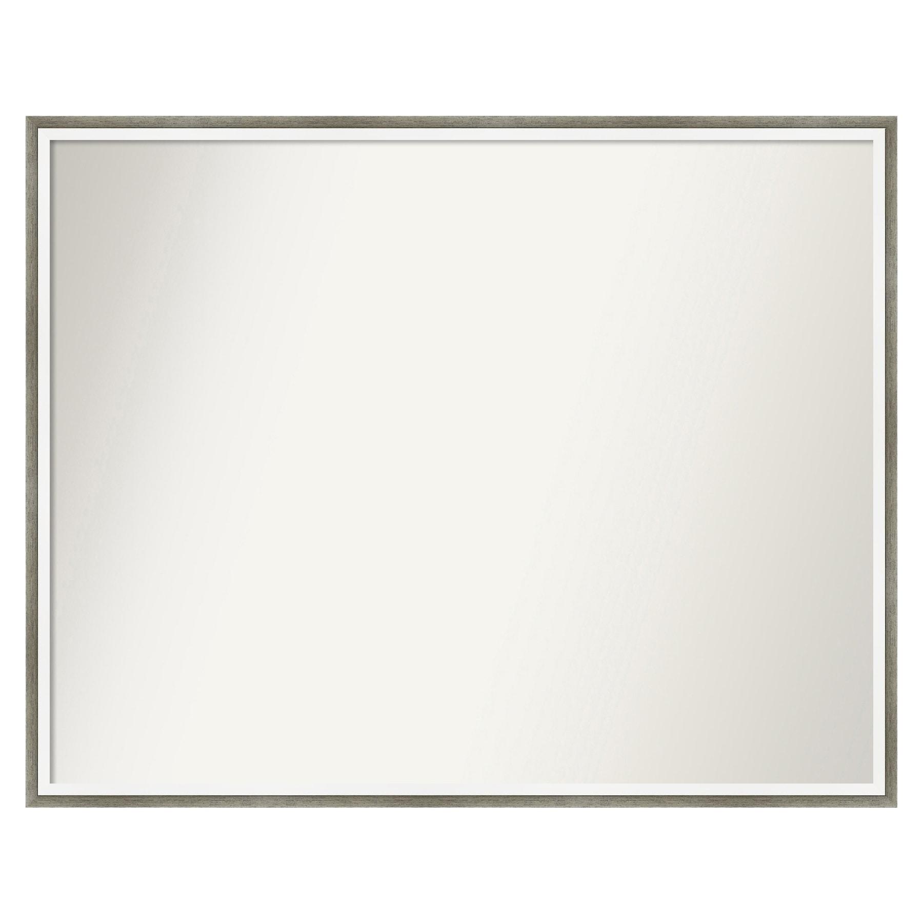 29" x 23" Non-Beveled Lucie Wood Bathroom Wall Mirror Silver - Amanti Art: Modern Rectangle, Includes Mounting Hardware