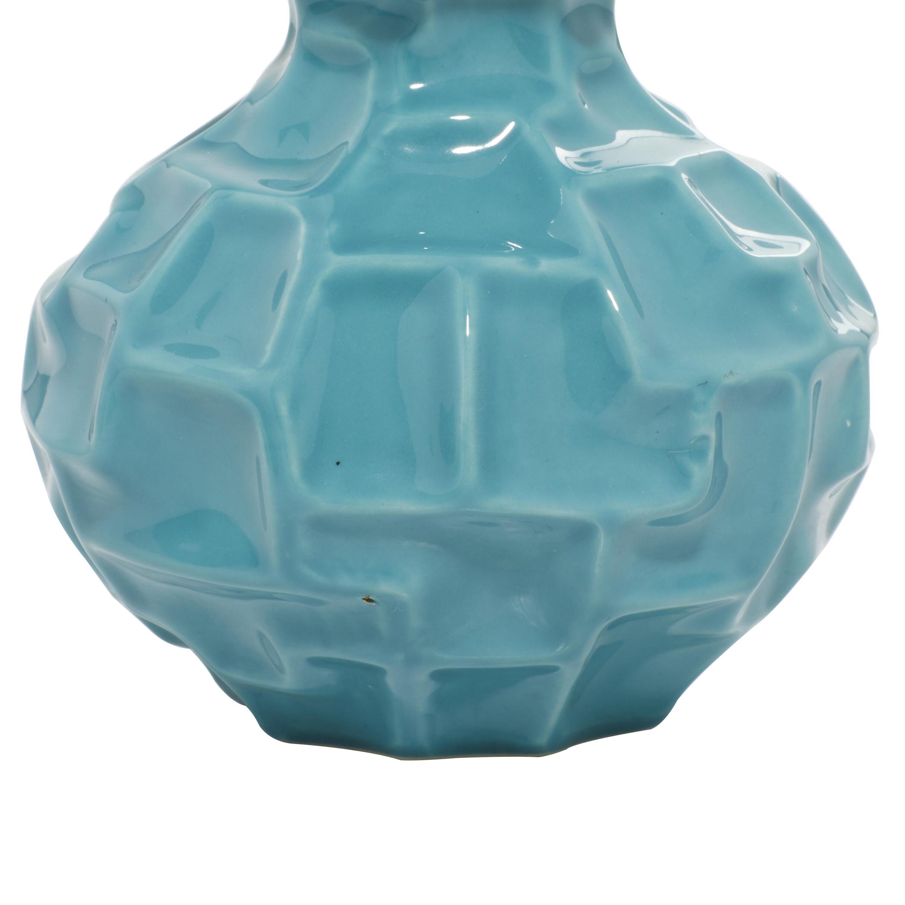 DecMode 6"W, 6"H Blue Ceramic Vase with Varying Patterns, Set of 3