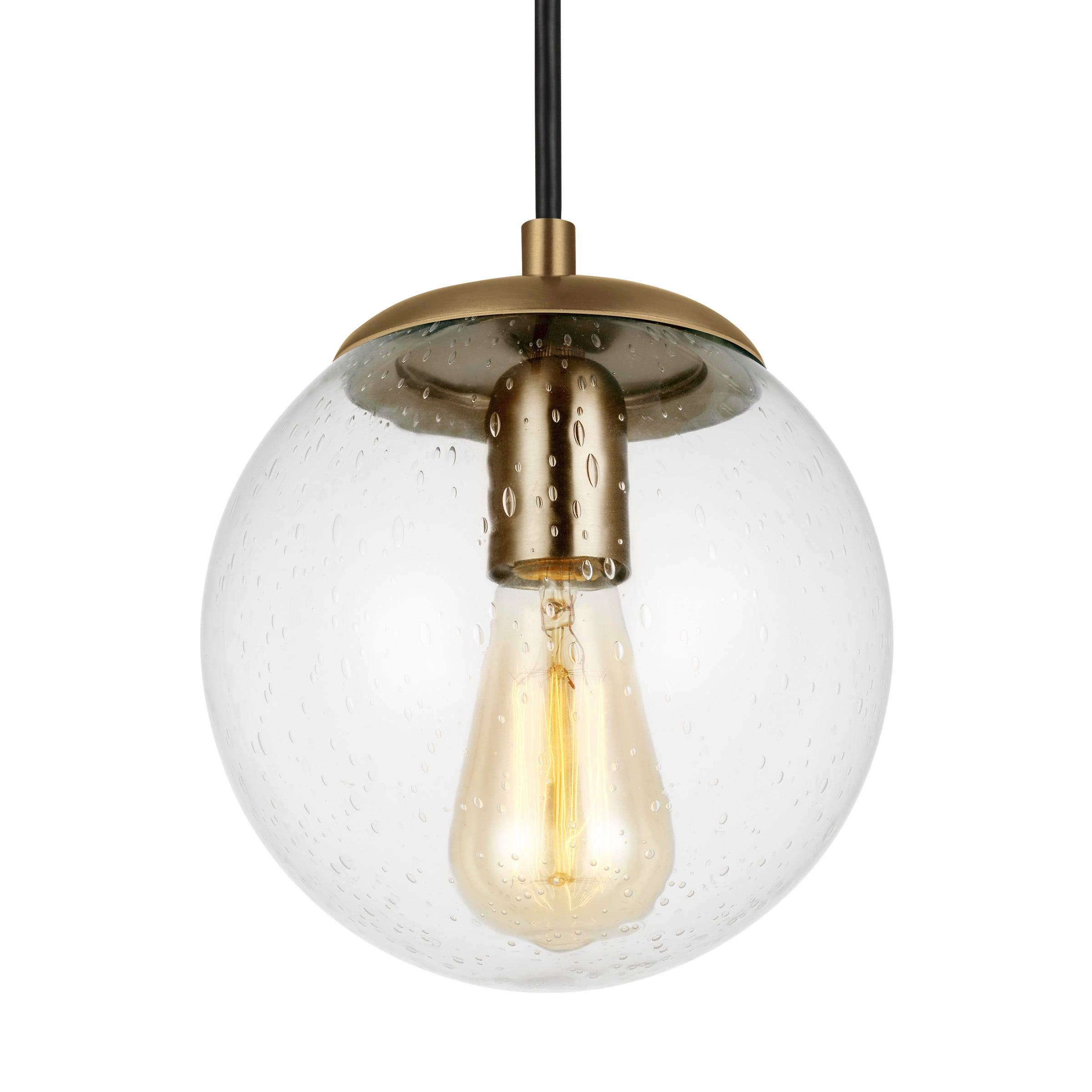 Leo Modern Globe Pendant Light in Satin Brass with Seeded Glass