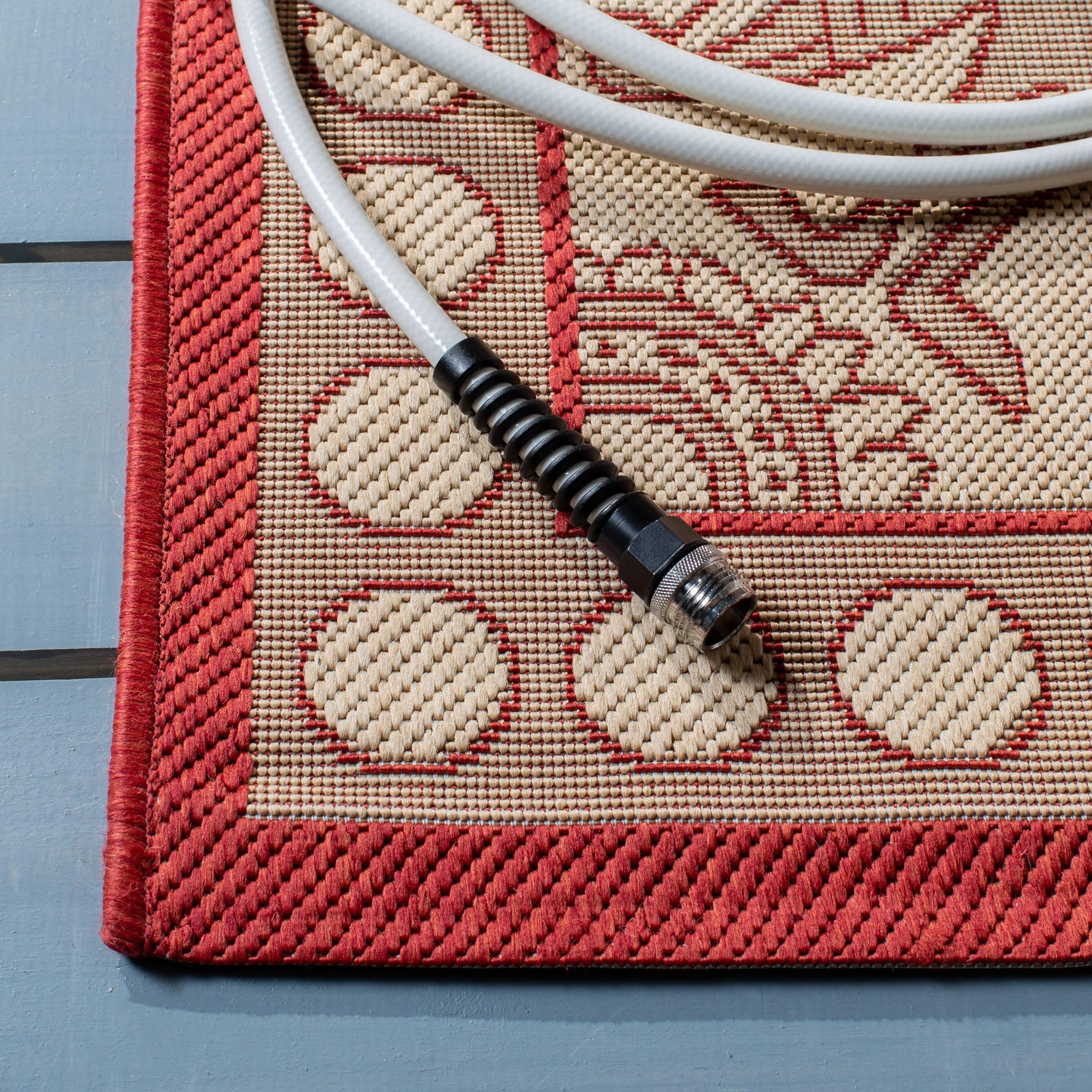 Courtyard CY2965 Power Loomed Indoor/Outdoor Accent Rug - Natural/Red - 2'7"x5' - Safavieh.