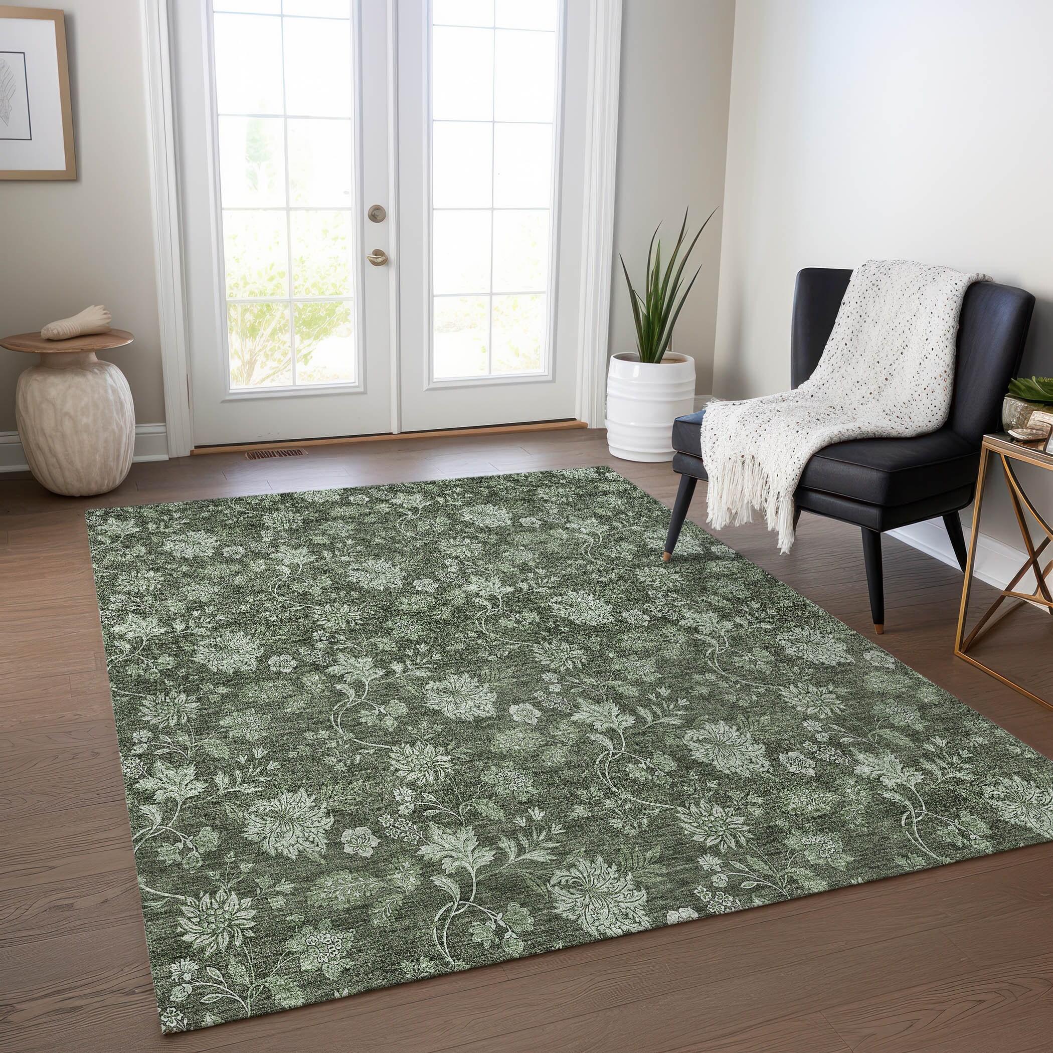 Olive Floral Pattern Indoor Outdoor Area Rug 2'6" x 3'10"