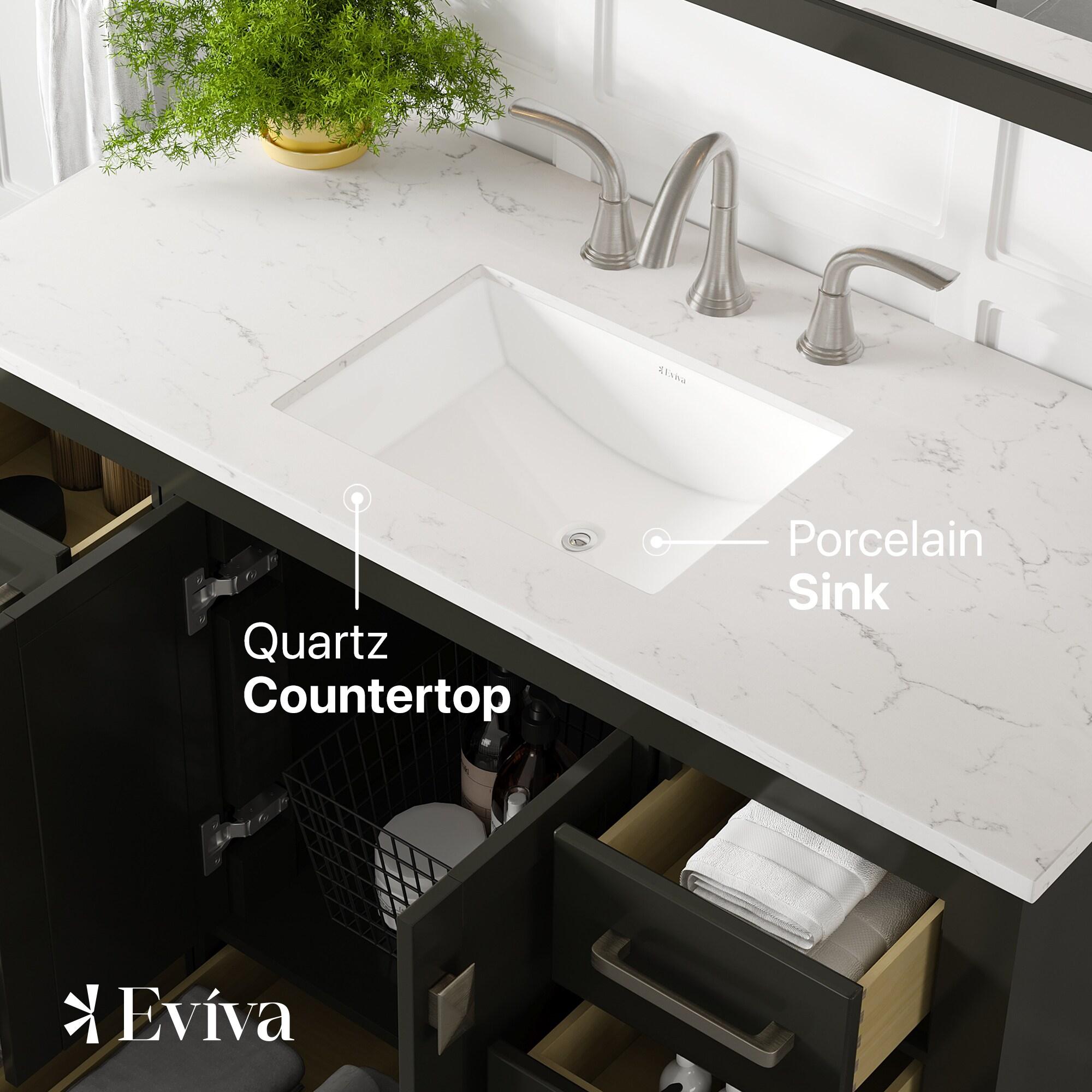 Eviva Aberdeen 42" Transitional Espresso Bathroom Vanity with White Carrara Countertop