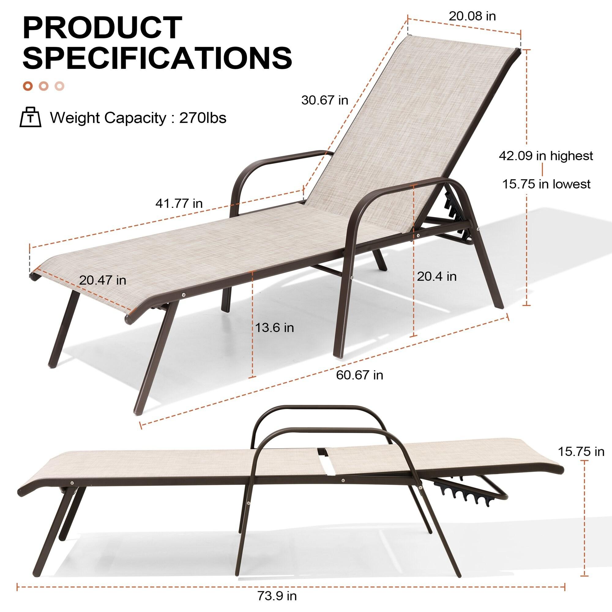 Crestlive Products Set of 2 Outdoor Chaise Lounge Steel Patio Chairs, Beige